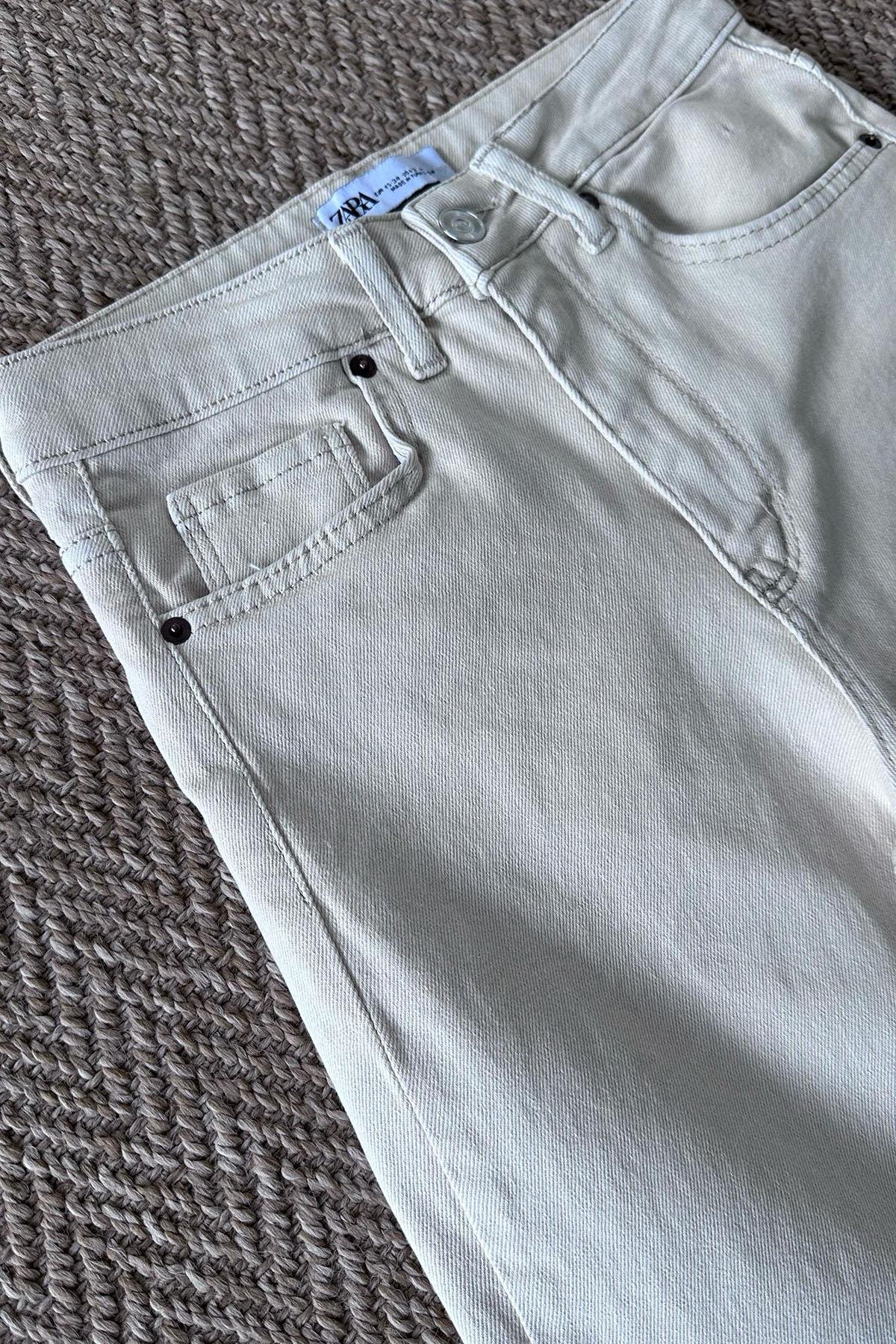 Kadın Boyfit Paçası Kesik Jean - BEJ