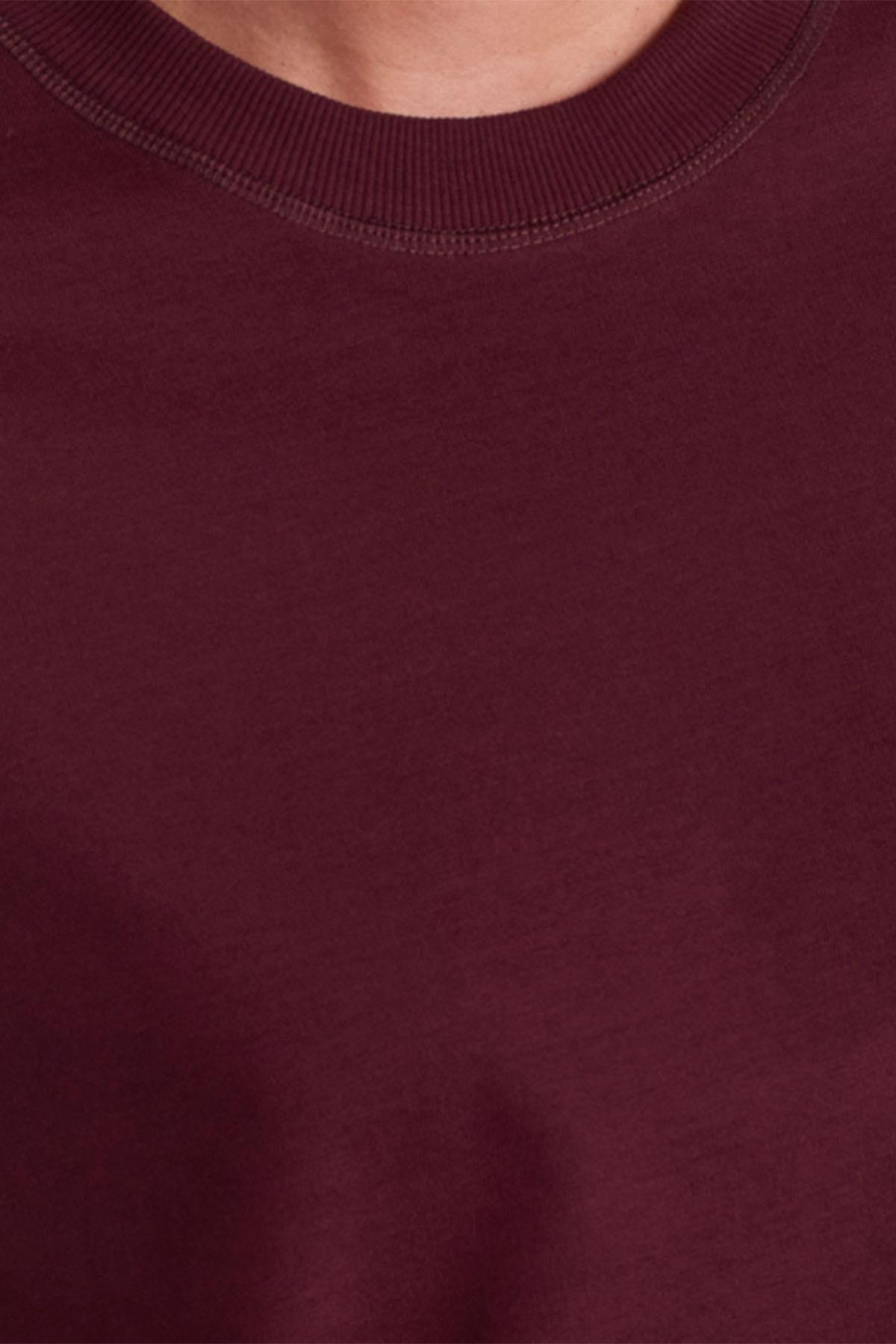 Kadın Dekoratif Dikişli Bisiklet Yaka Tshirt - BORDO