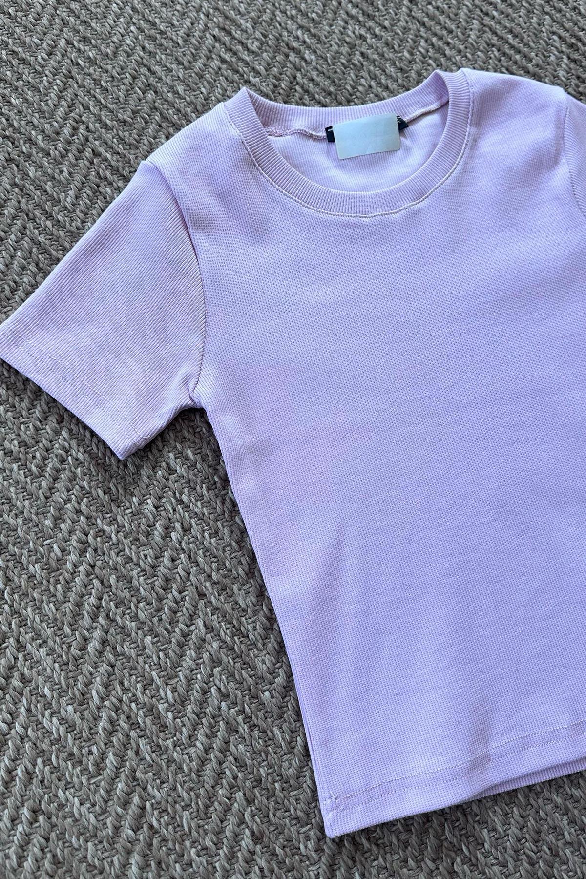Kadın Fitilli Crop Tshirt - AÇIK PEMBE