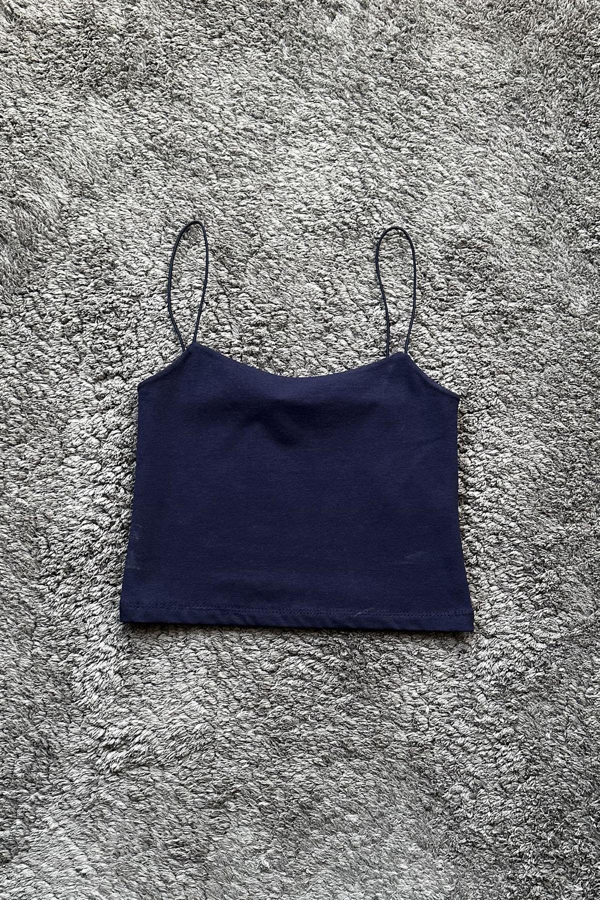Kadın İp Askılı Kısa Crop - LACİVERT