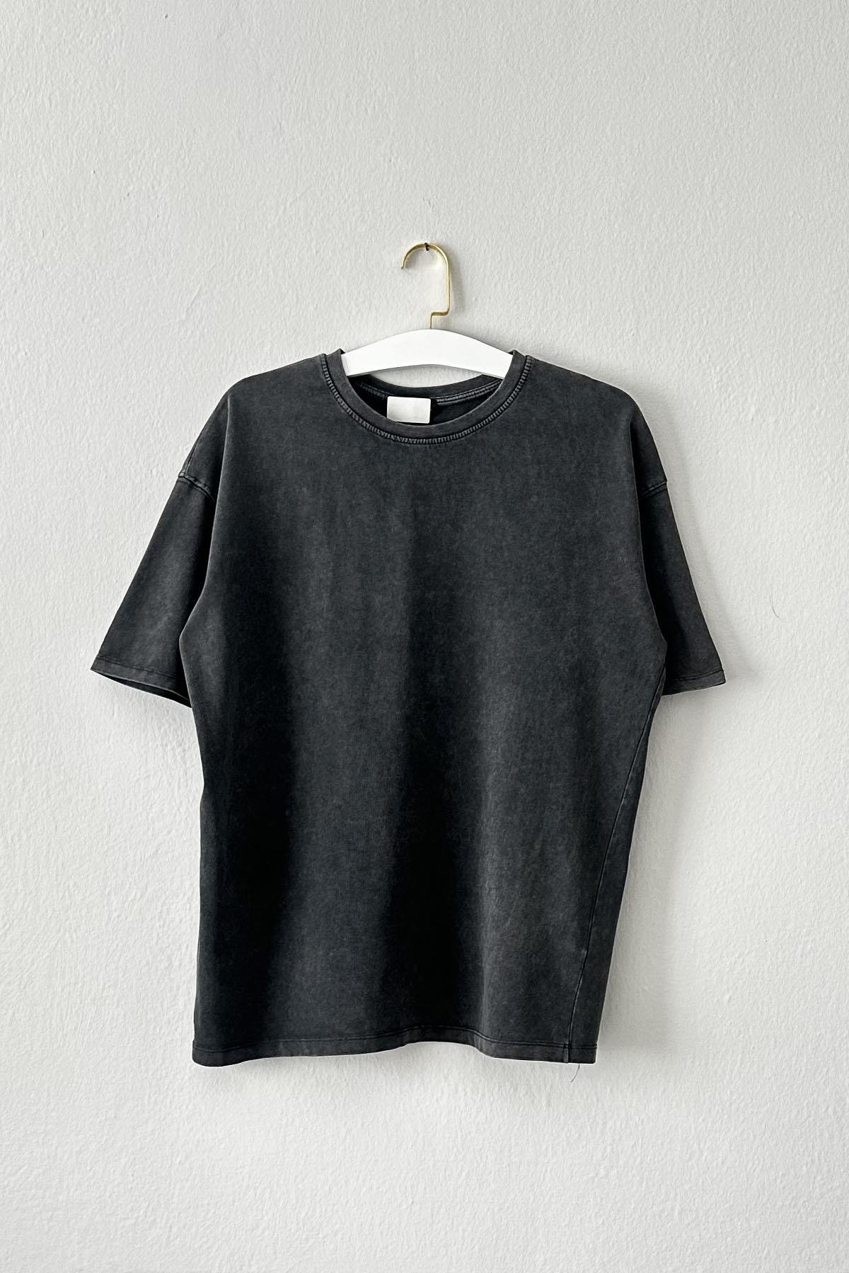 Kadın Kalın Kumaş Yıkamalı Basic Tshirt - ANTRESİT