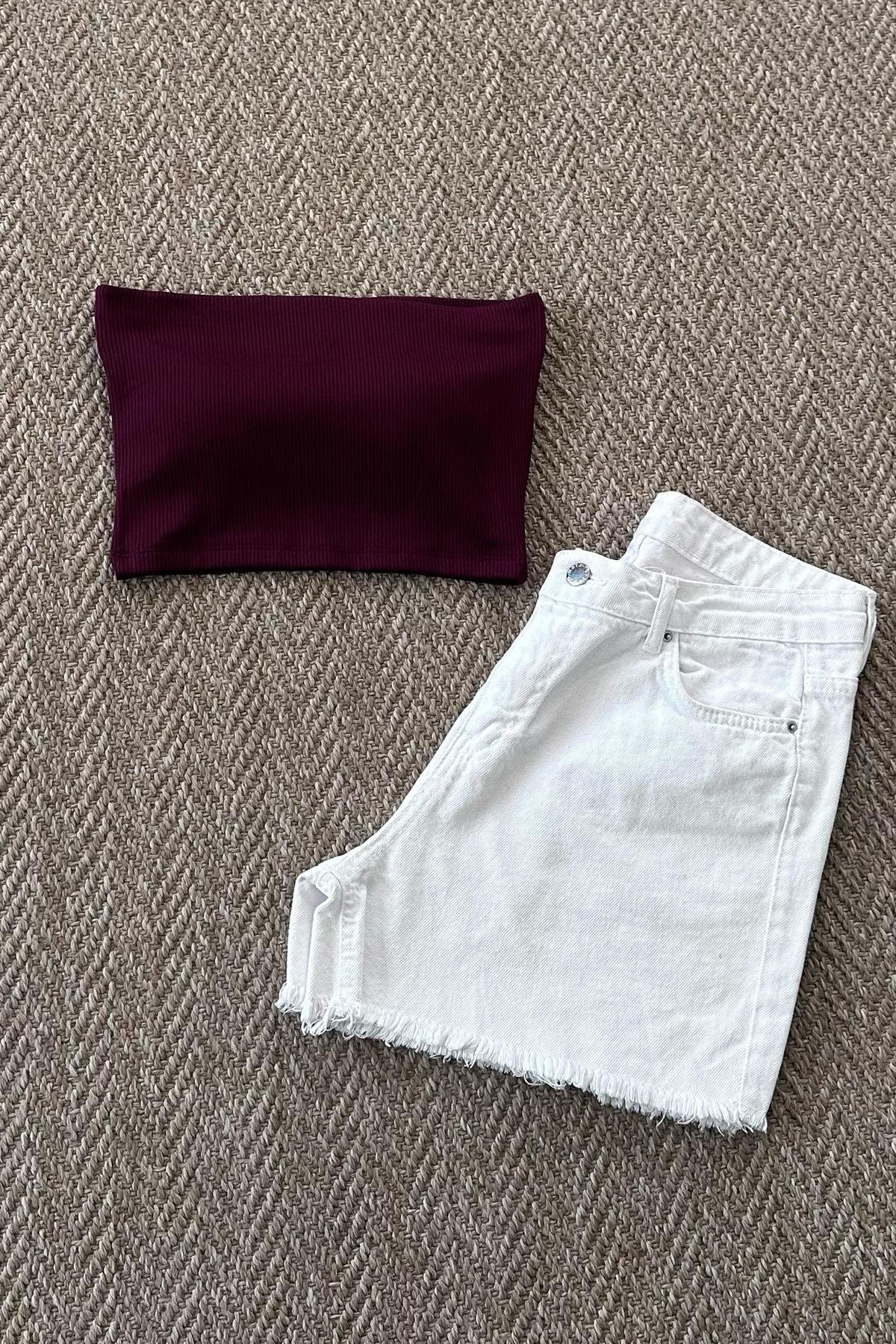 Kadın Kaplı Fitilli Straplez Büstiyer - BORDO