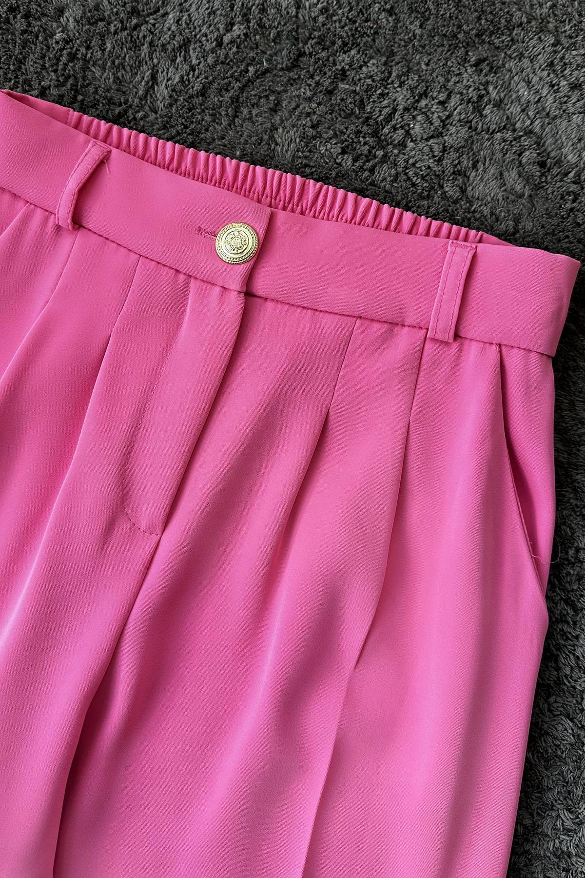 Kadın Kruvaze Ceket Palazzo Pantolon Takım - PEMBE
