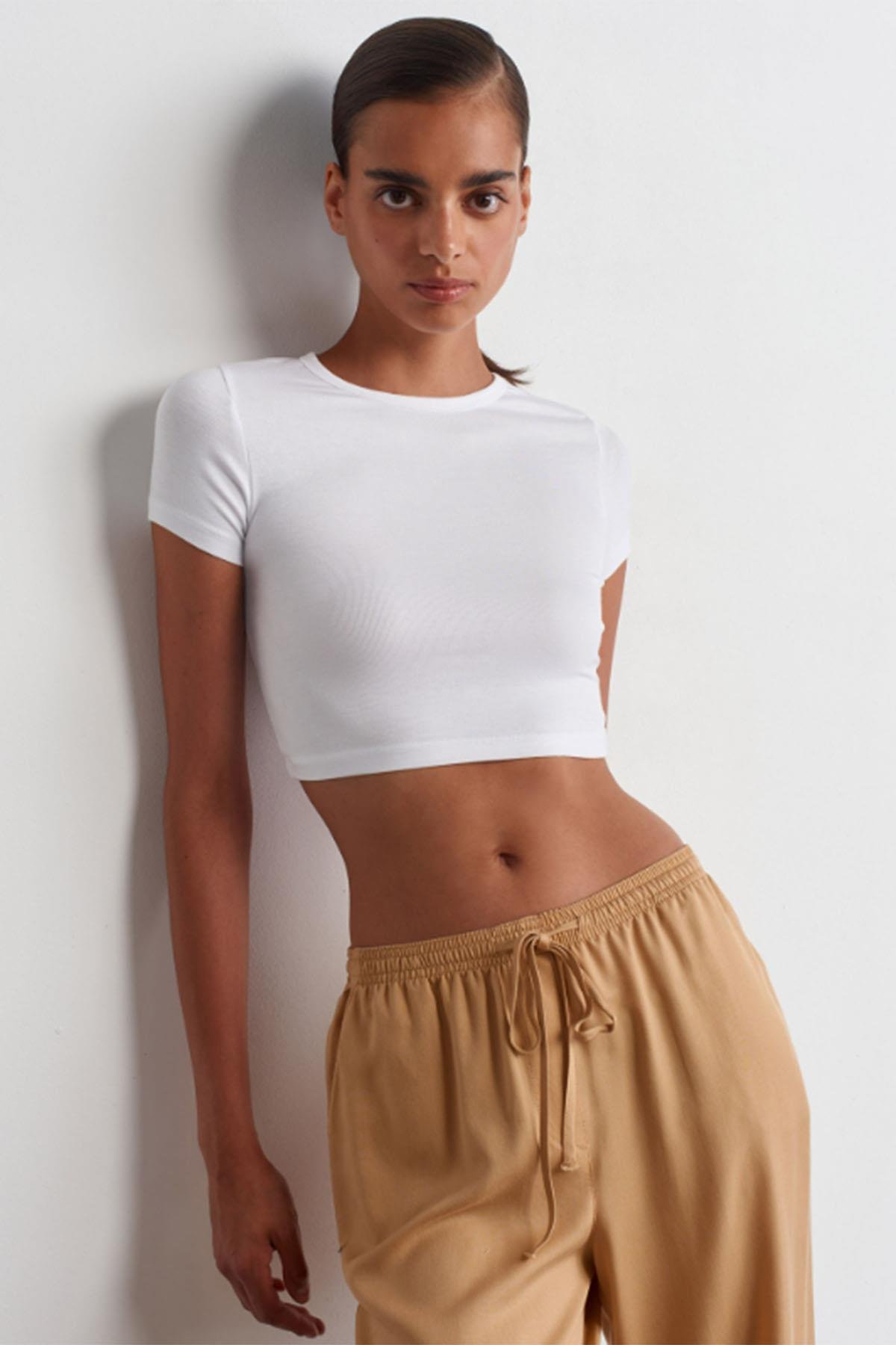 Kadın Modal Crop Top - BEYAZ