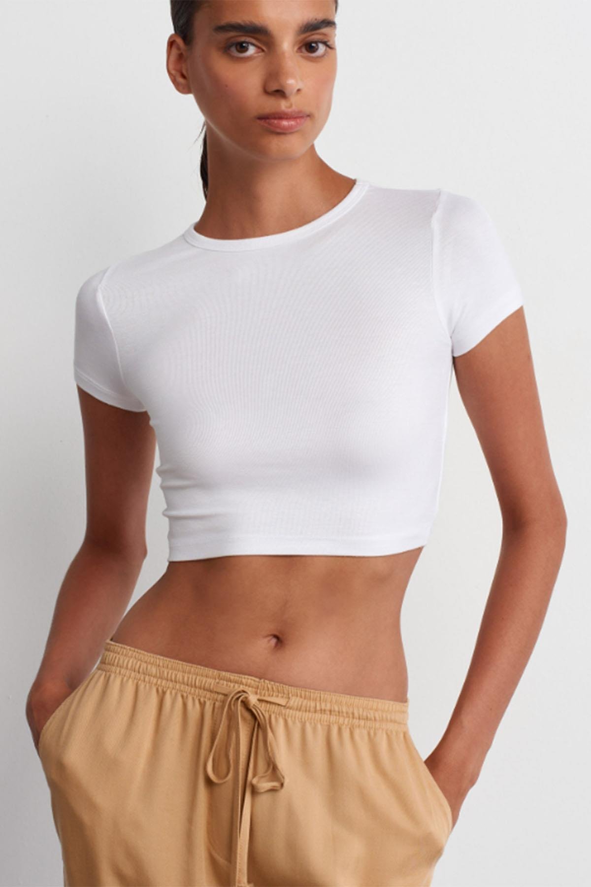 Kadın Modal Crop Top - BEYAZ