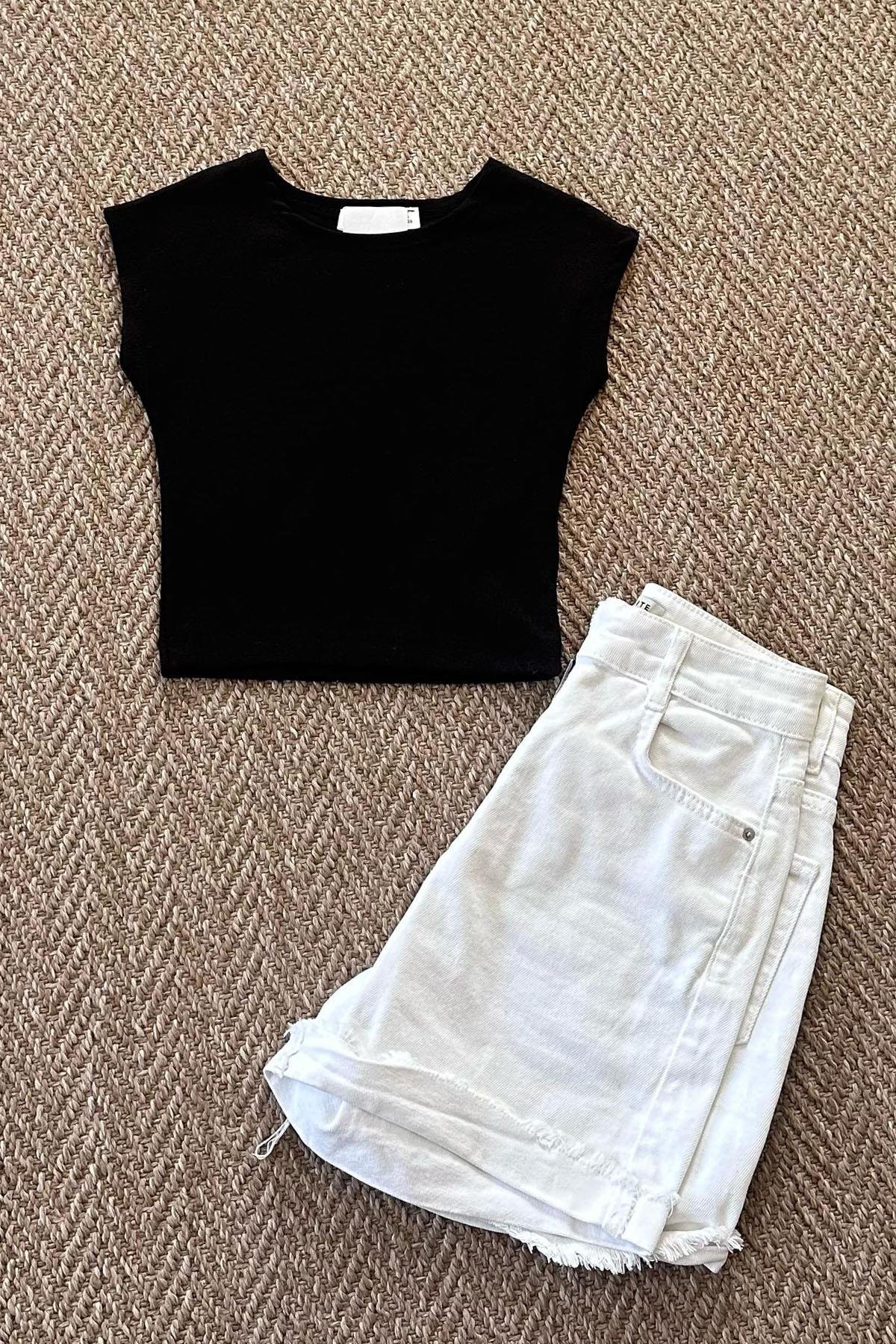 Kadın Modal Kol Crop Tshirt - SİYAH