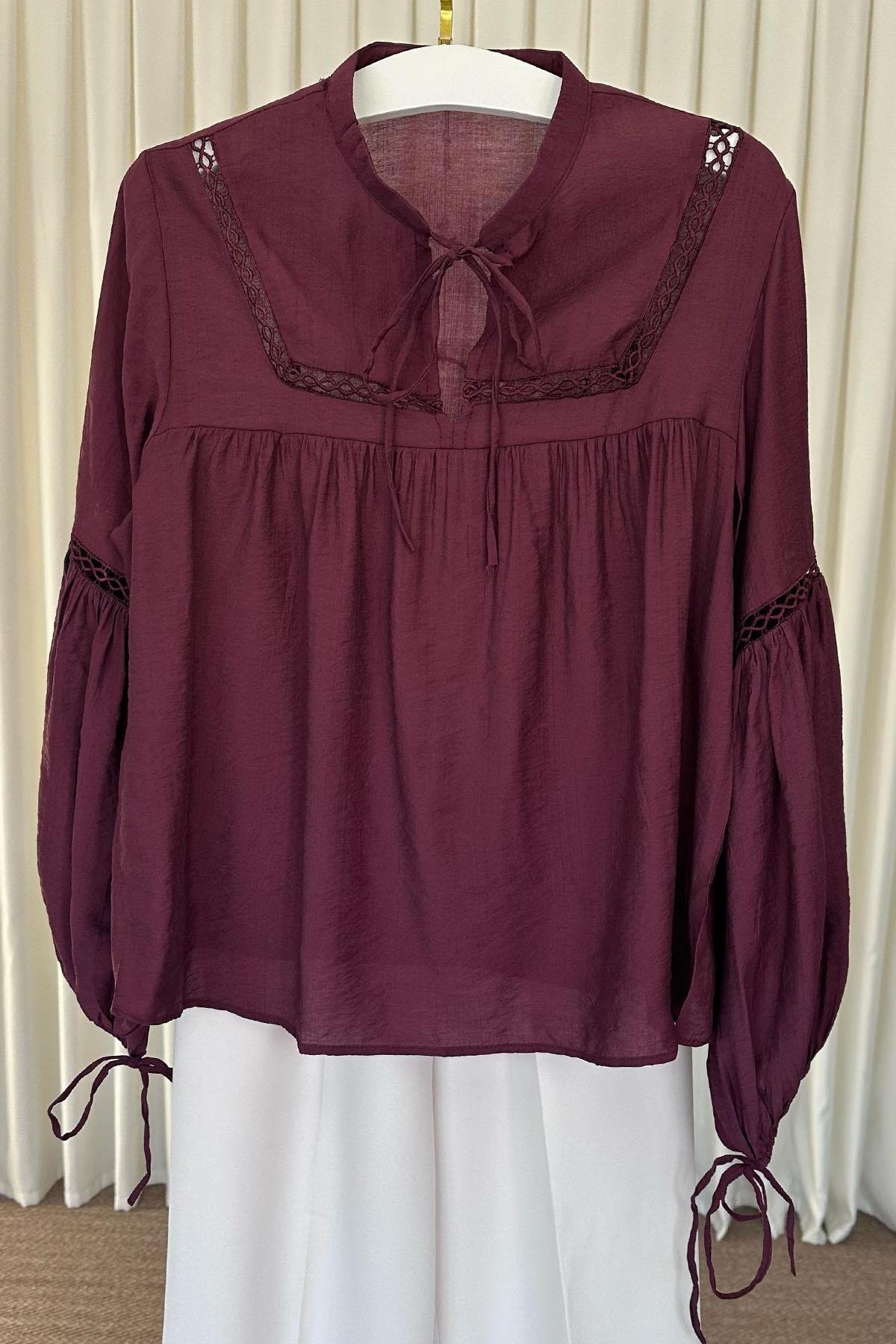 Kadın Nakış Detaylı Bluz - BORDO