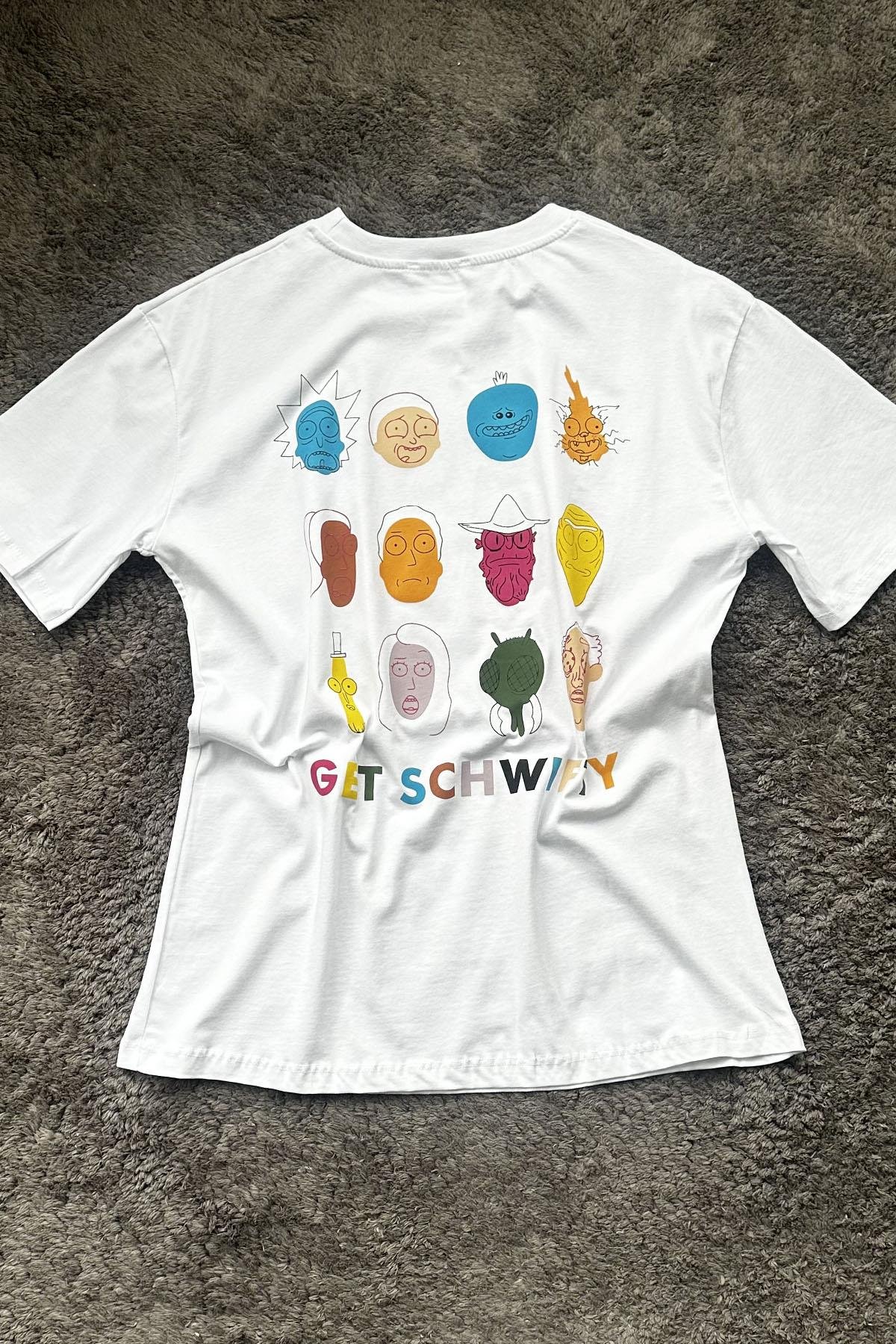 Kadın Ön Arka Rick And Morty Baskılı Tshirt - BEYAZ