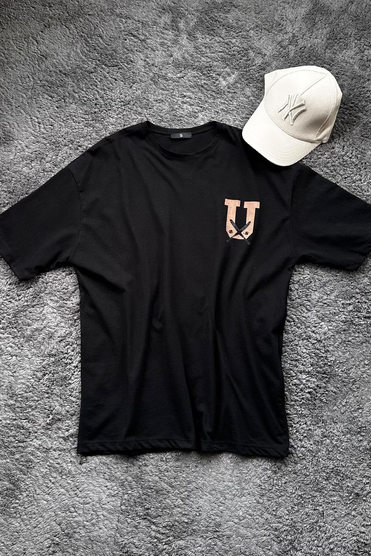 Kadın Ön Arka Usa Baskılı Tshirt - SİYAH