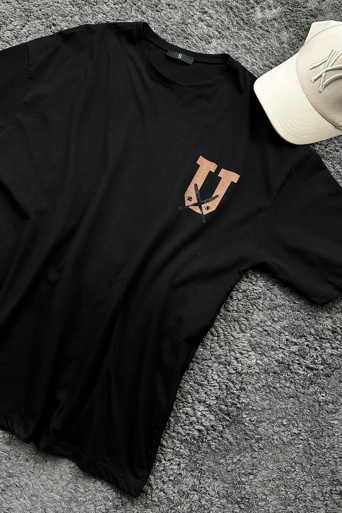 Kadın Ön Arka Usa Baskılı Tshirt - SİYAH