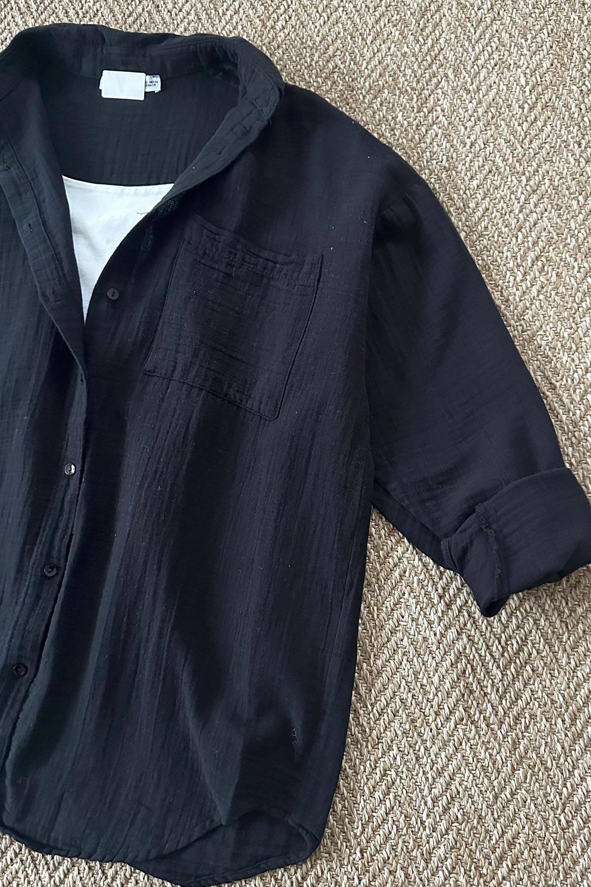 Kadın Oversize Müslin Kumaş Gömlek - SİYAH