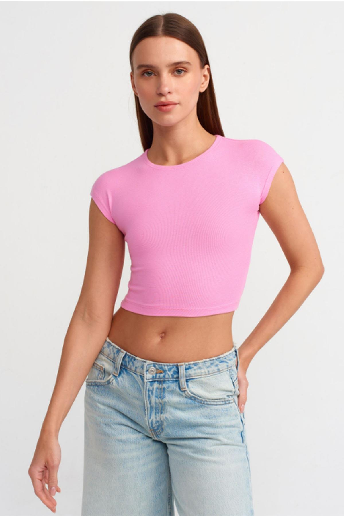 Kadın Pamuk Ve Modal Karışımlı Crop - PEMBE