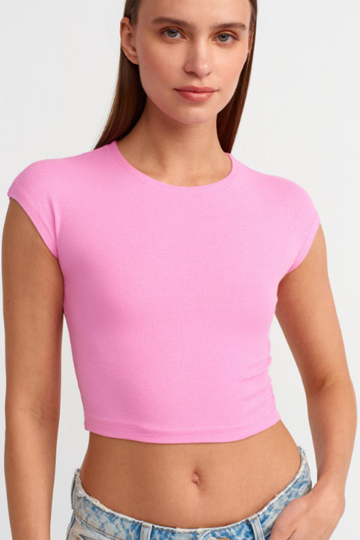 Kadın Pamuk Ve Modal Karışımlı Crop - PEMBE