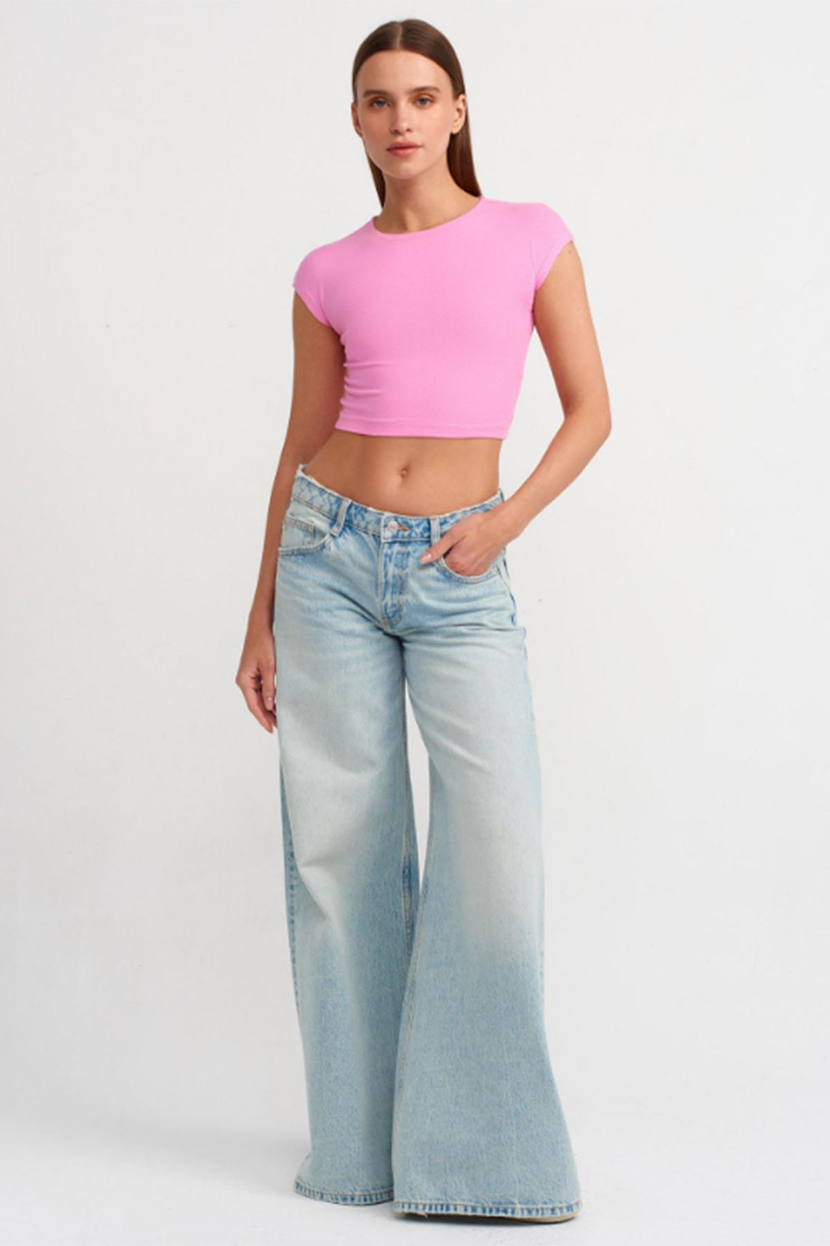 Kadın Pamuk Ve Modal Karışımlı Crop - PEMBE