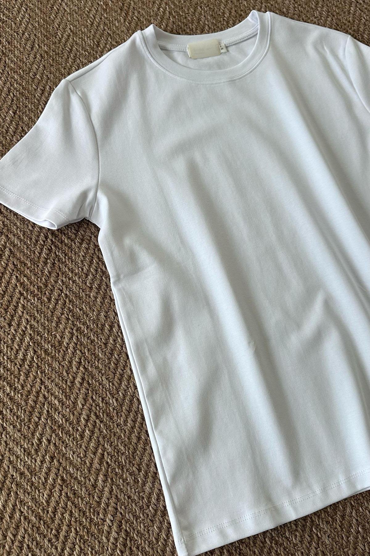 Kadın Pamuklu Basic Tshirt - BEYAZ