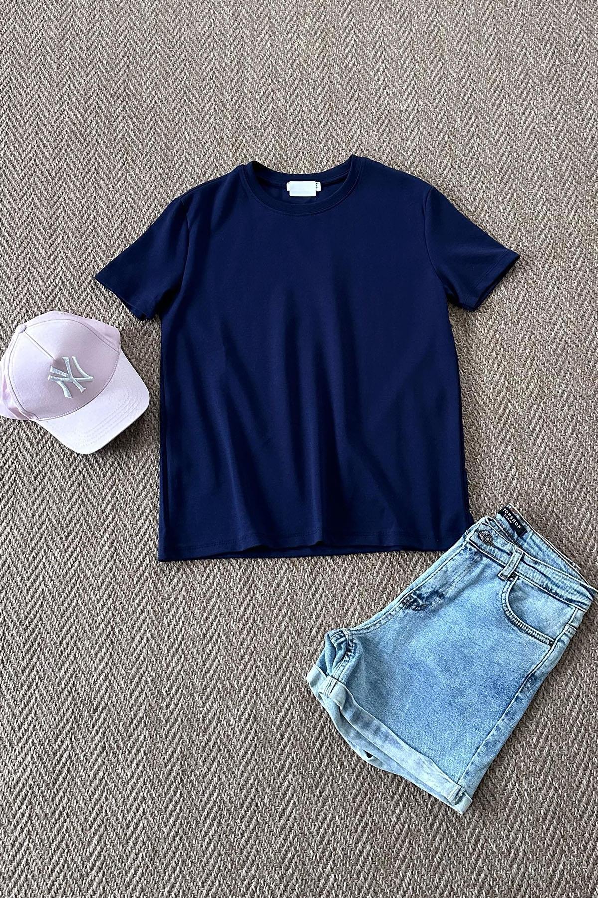 Kadın Pamuklu Basic Tshirt - LACİVERT