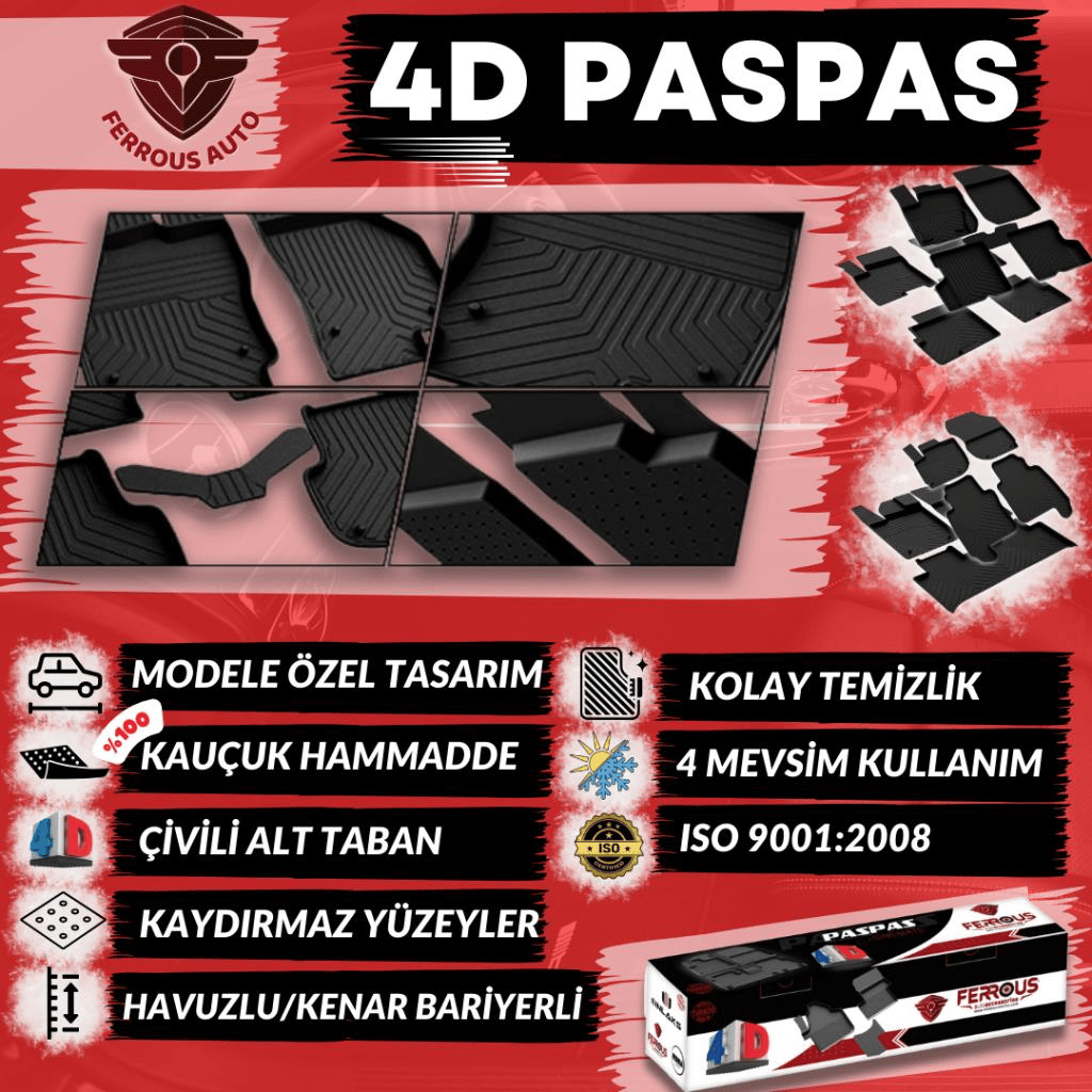 Ford Courier Ferrous 4D Havuzlu Kauçuk Paspas 2024 ve Üstü