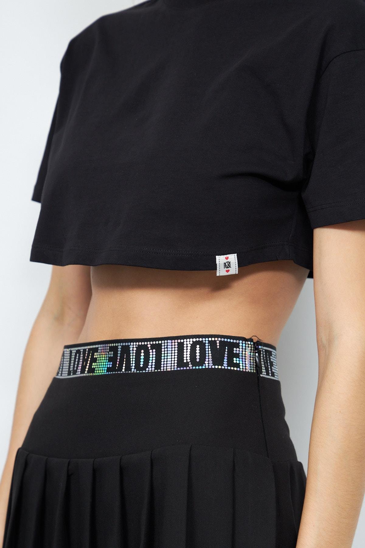 Love Is Love  Pliseli Mini Etek Siyah