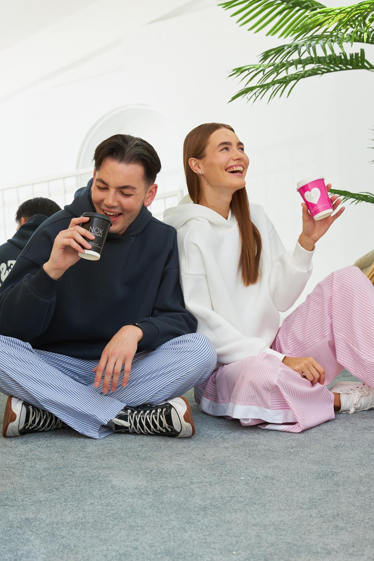 More Love Sloganlı Couple Sweatshirt Ekru