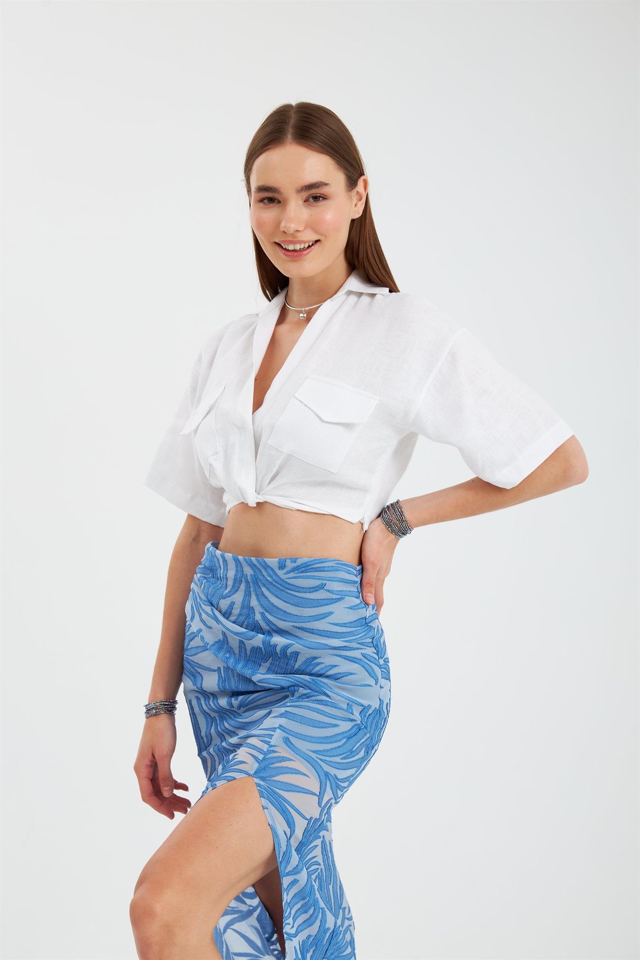 Nok Limited Edition Serisi Leaf Maxi Etek Mavi