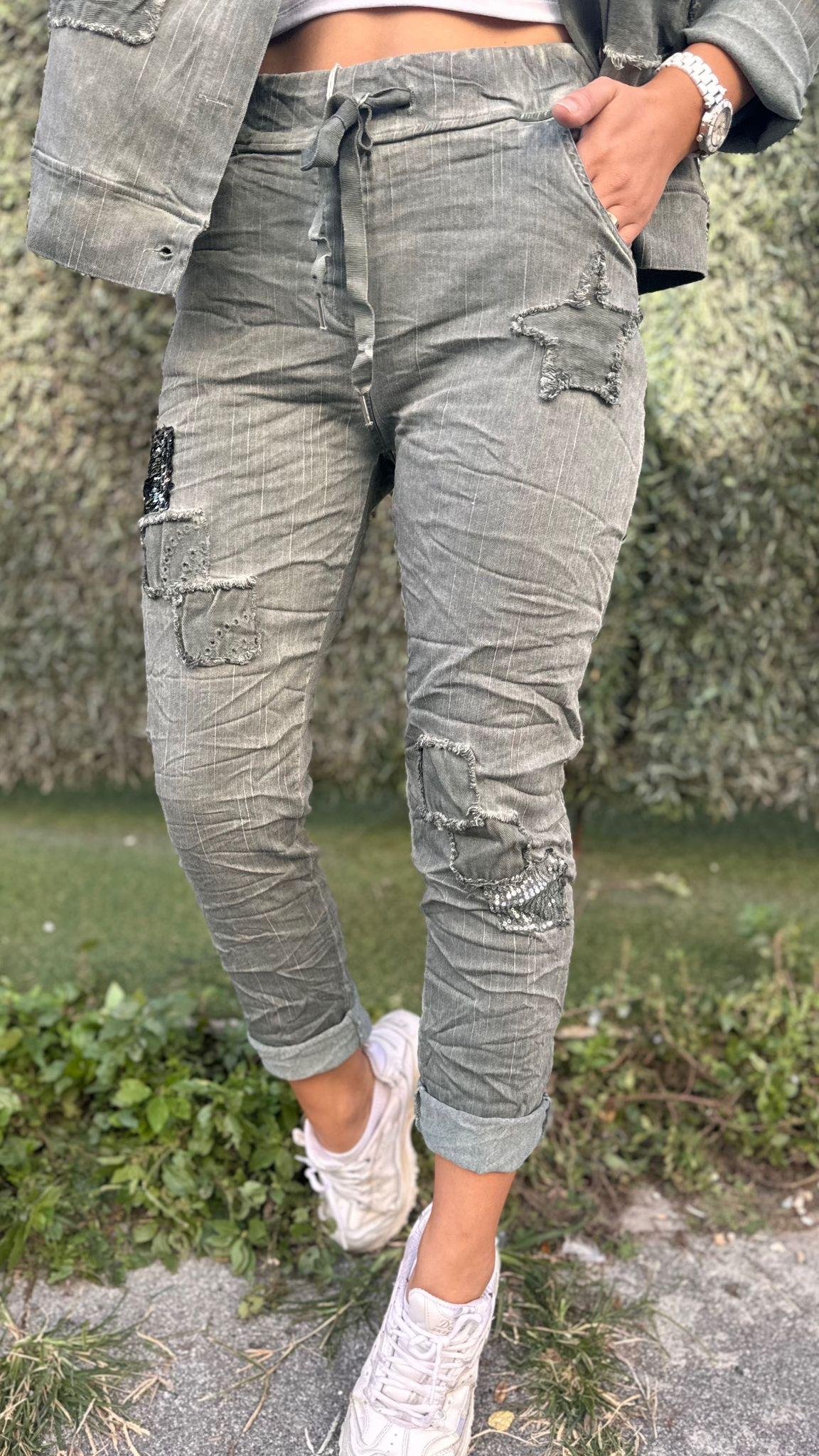 İthal Pantolon Yıldız Pul Desen 