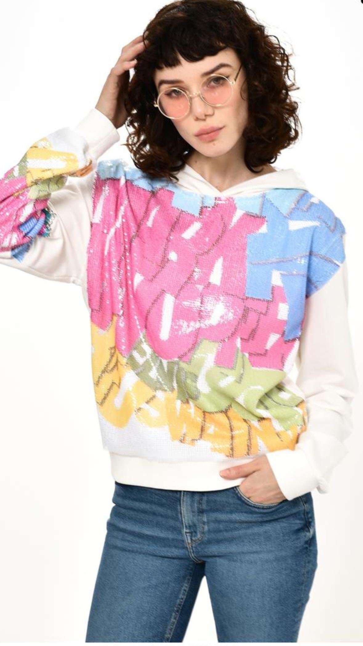 Tasarım Kol Detay Desenli Sweatshirt