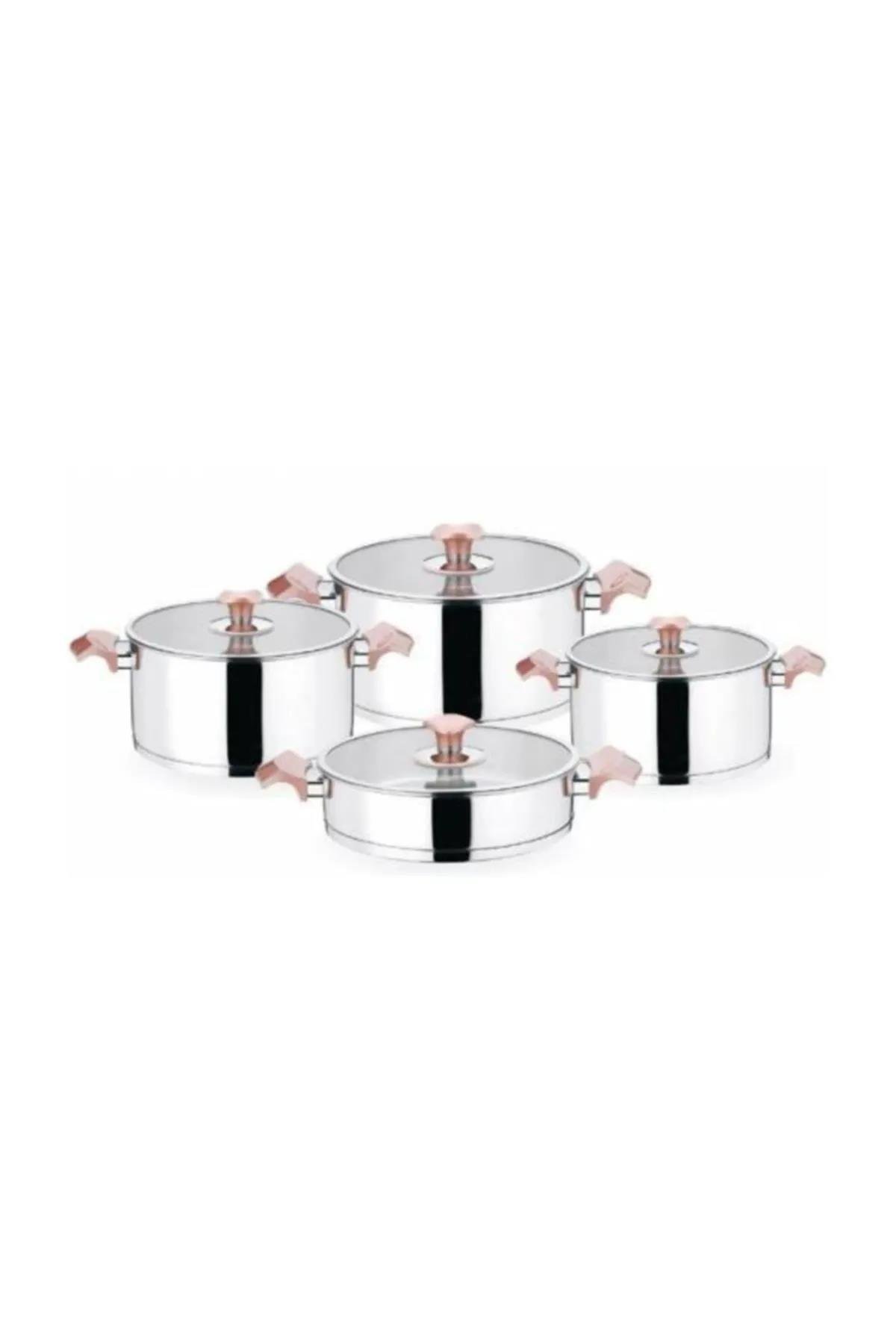 Aryıldız King Rose Gold Cam 8 Parça Çelik Tencere Set 