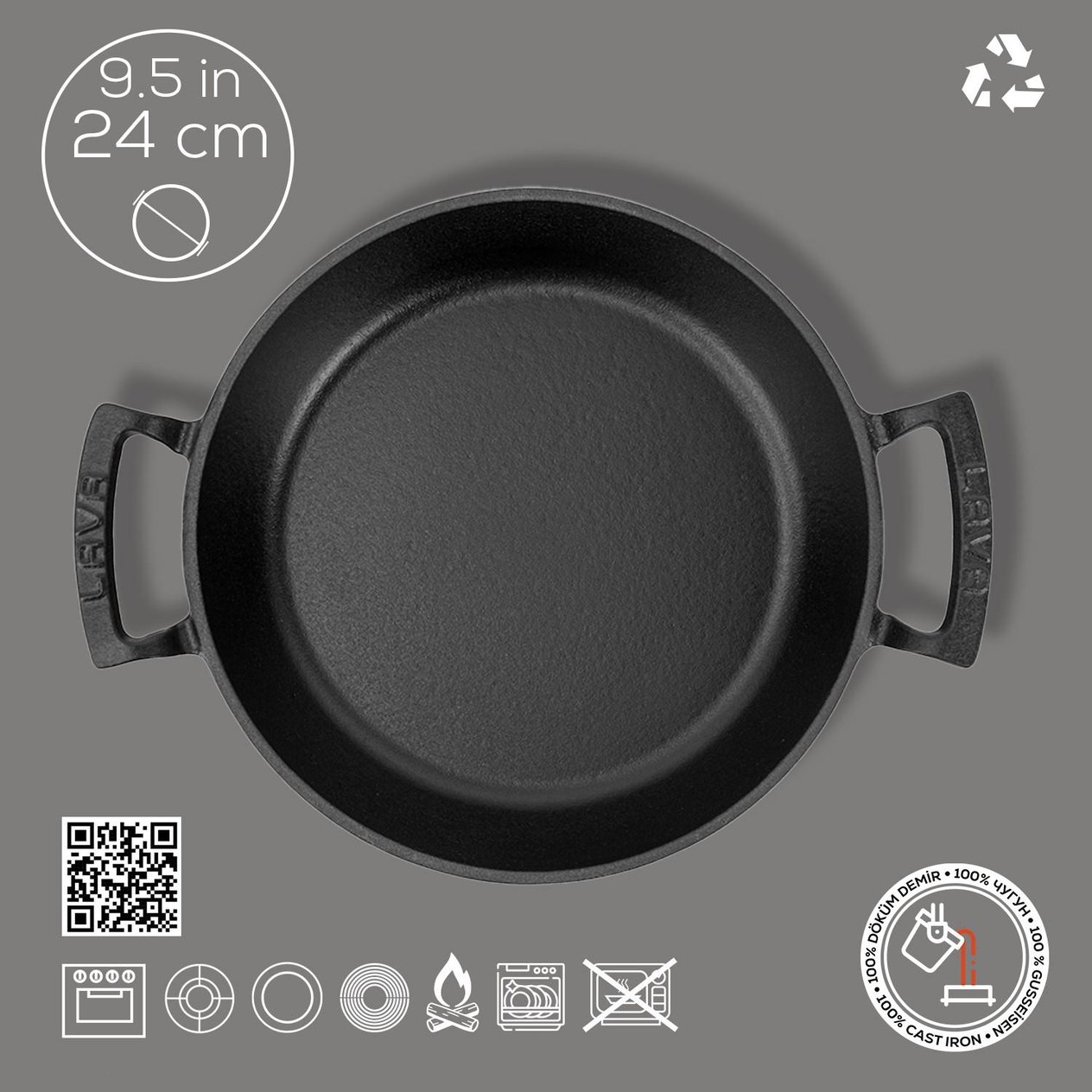 Lava Demir Döküm Yumurta Sahanı 24 Cm Siyah LV ECO Y TV 24 SHN 