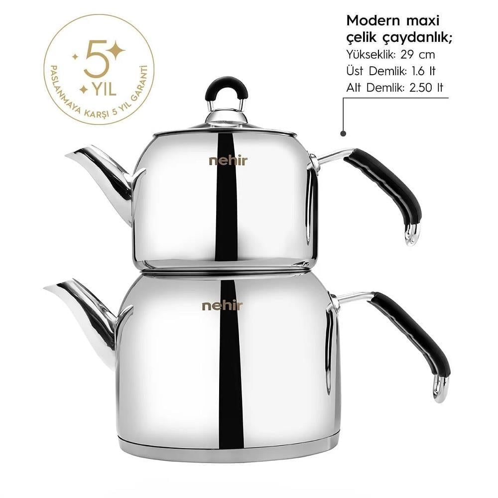 Nehir Modern Maxi Çelik Çaydanlık Takımı 