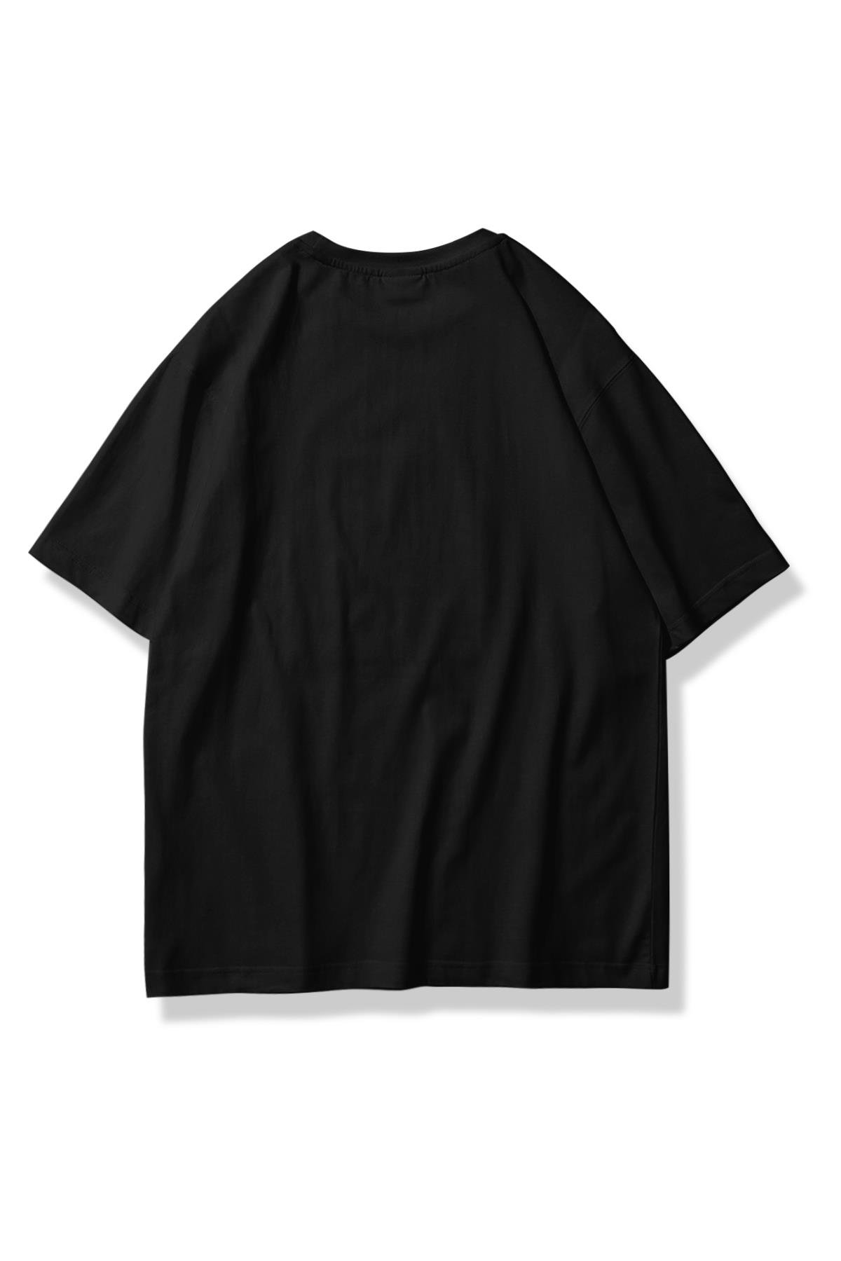 Unisex Pusula Taş Baskılı Tshirt Siyah