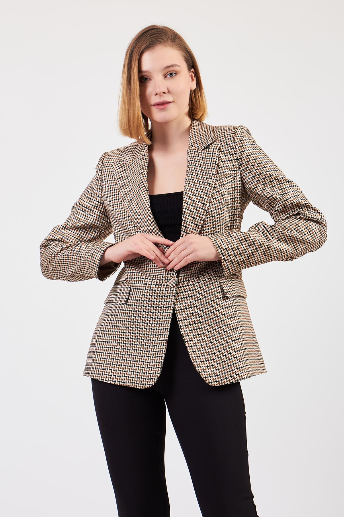Kazayağı Desenli Blazer Ceket