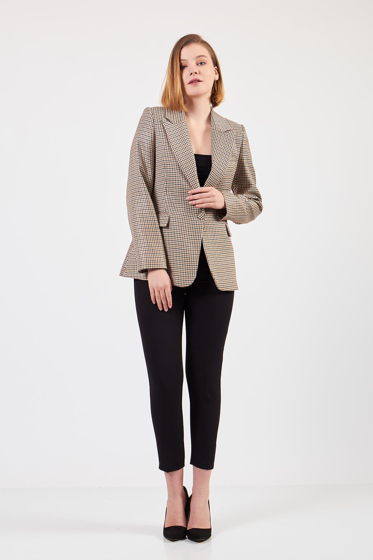 Kazayağı Desenli Blazer Ceket
