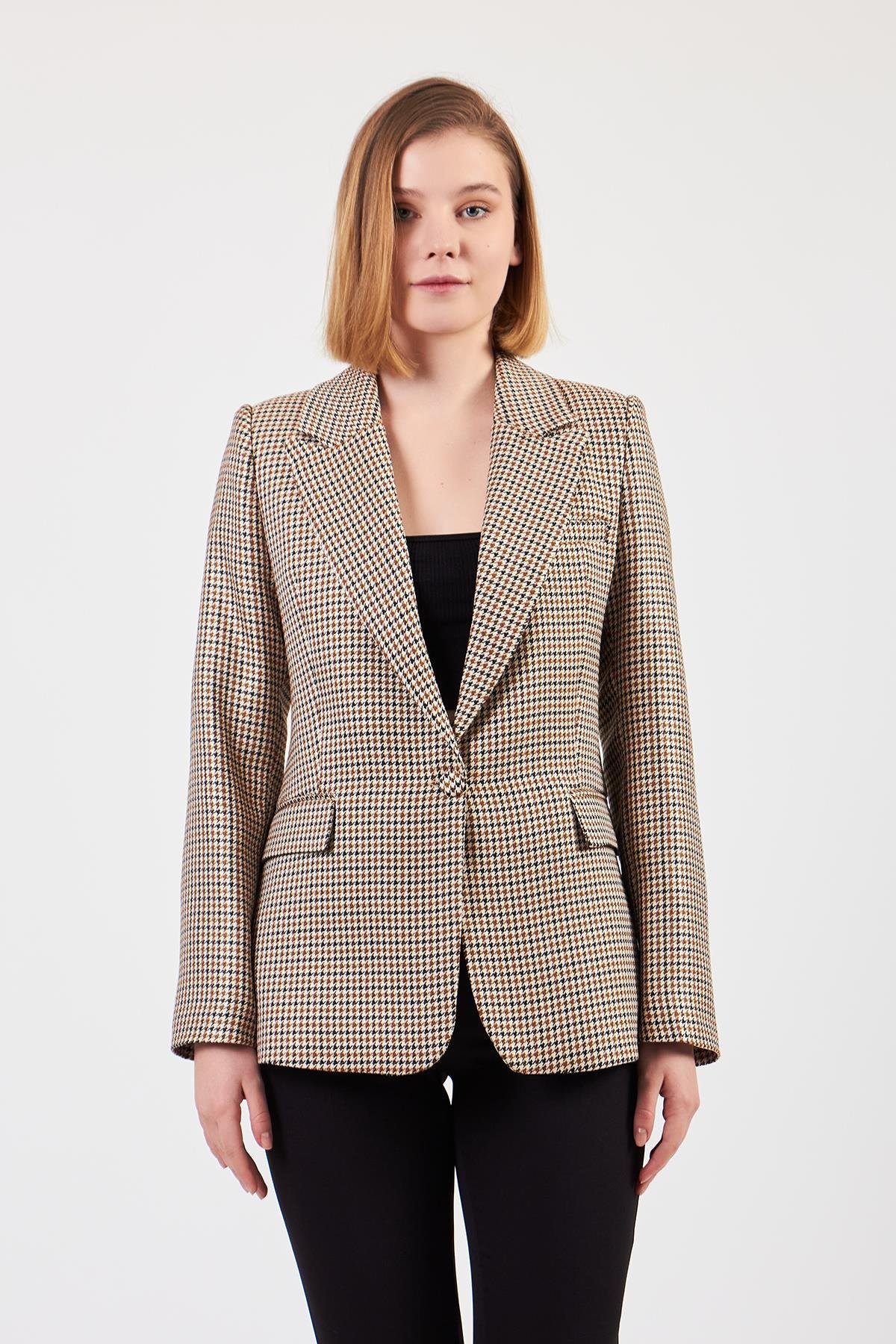 Kazayağı Desenli Blazer Ceket