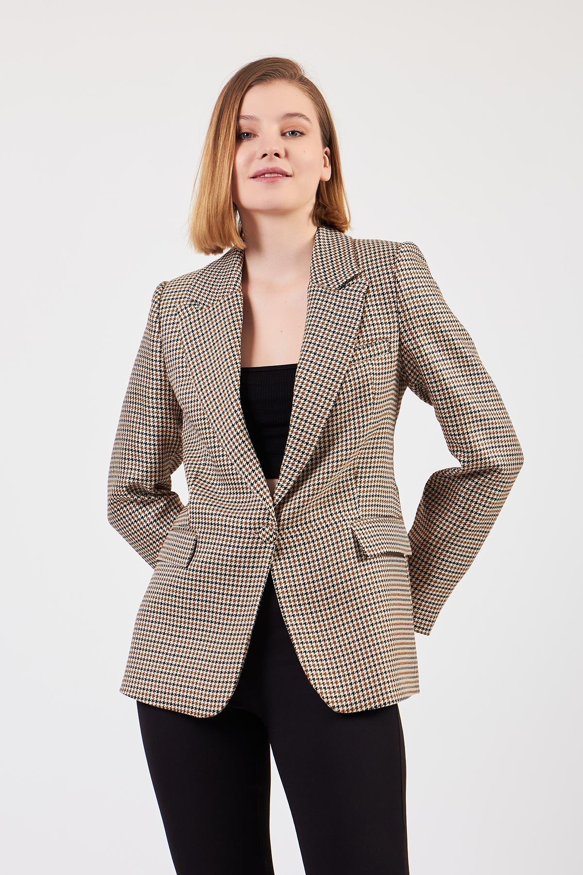 Kazayağı Desenli Blazer Ceket