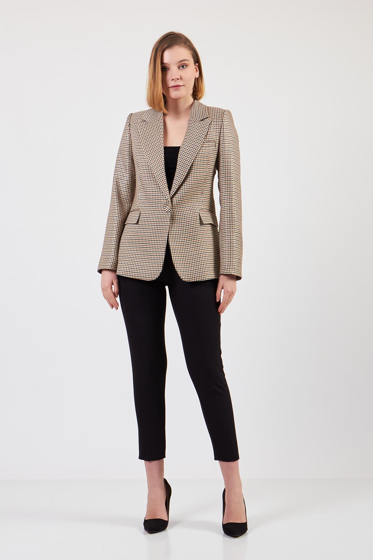 Kazayağı Desenli Blazer Ceket