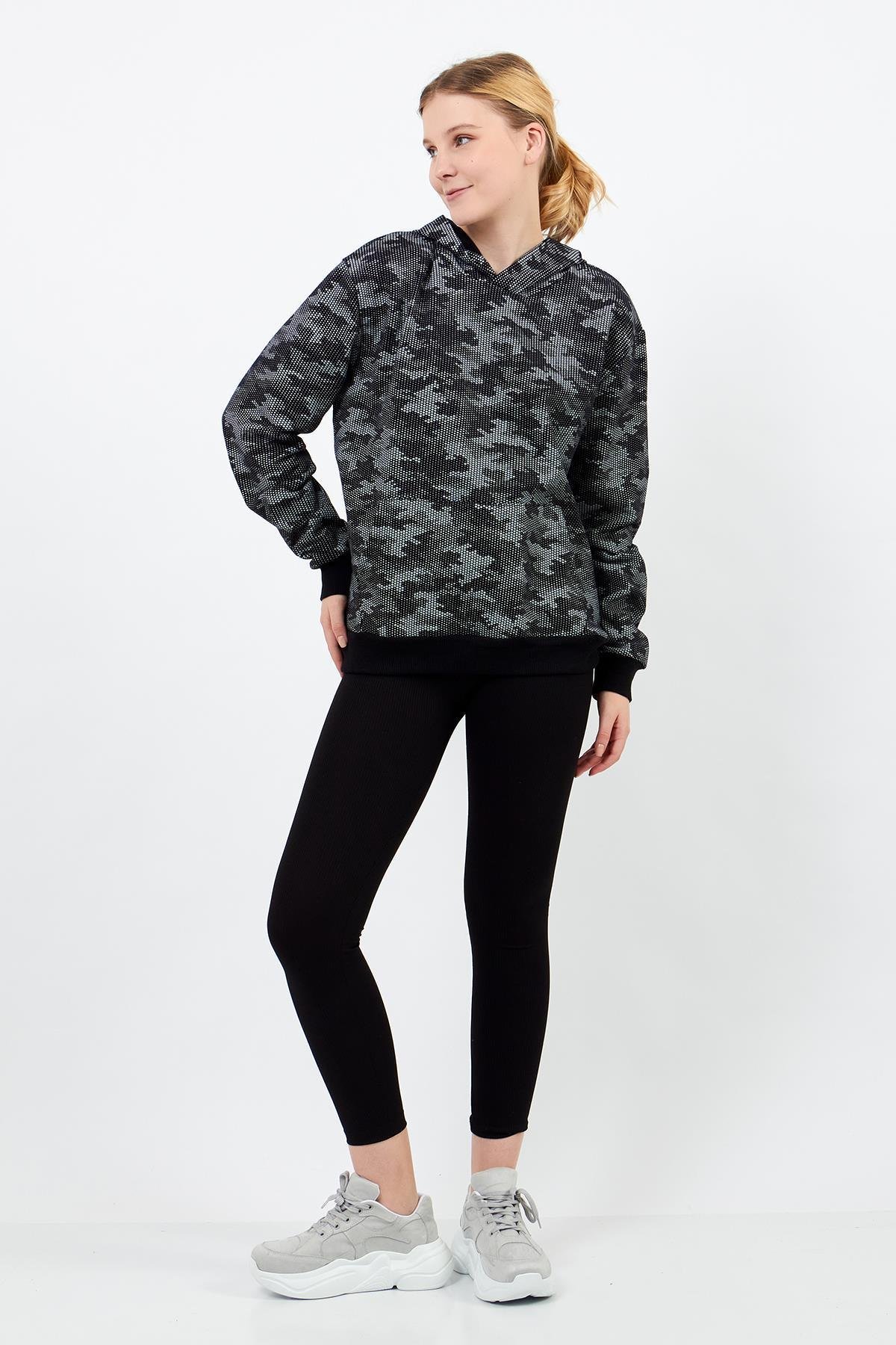 Siyah Kamuflaj Hoodie