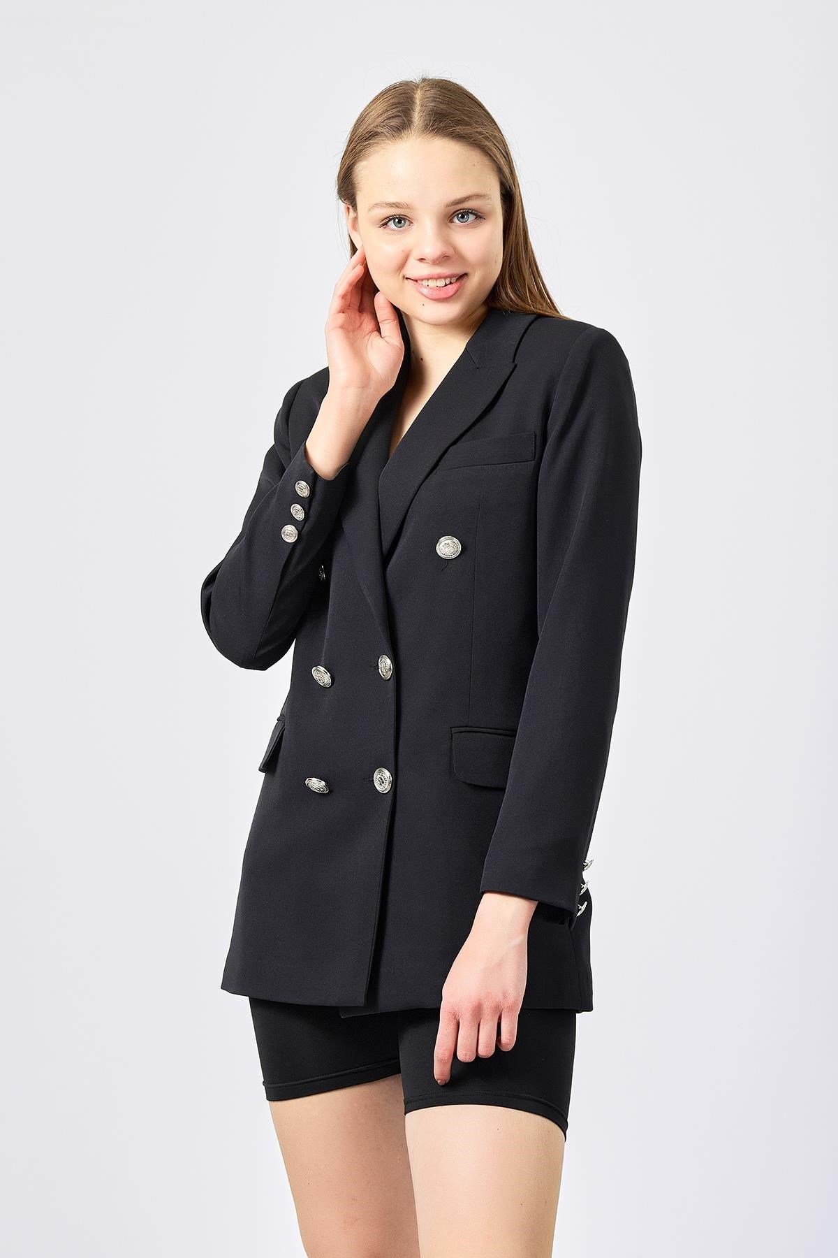 Siyah Kruvaze Blazer