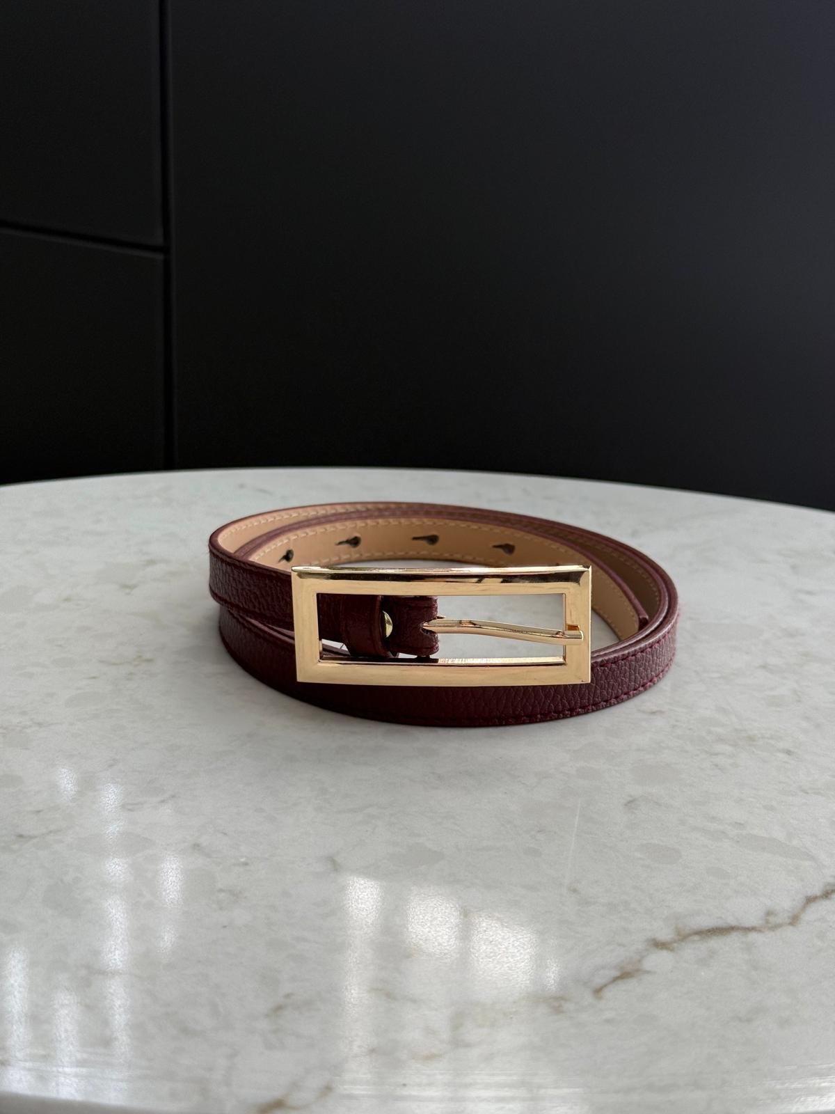 Bordo Gold Tokalı Dikdörtgen İnce Kemer SB29