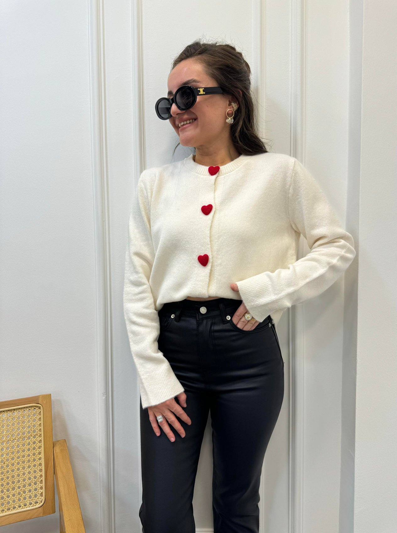 Ekru Kalp Örme Düğmeli Triko Hırka 241075