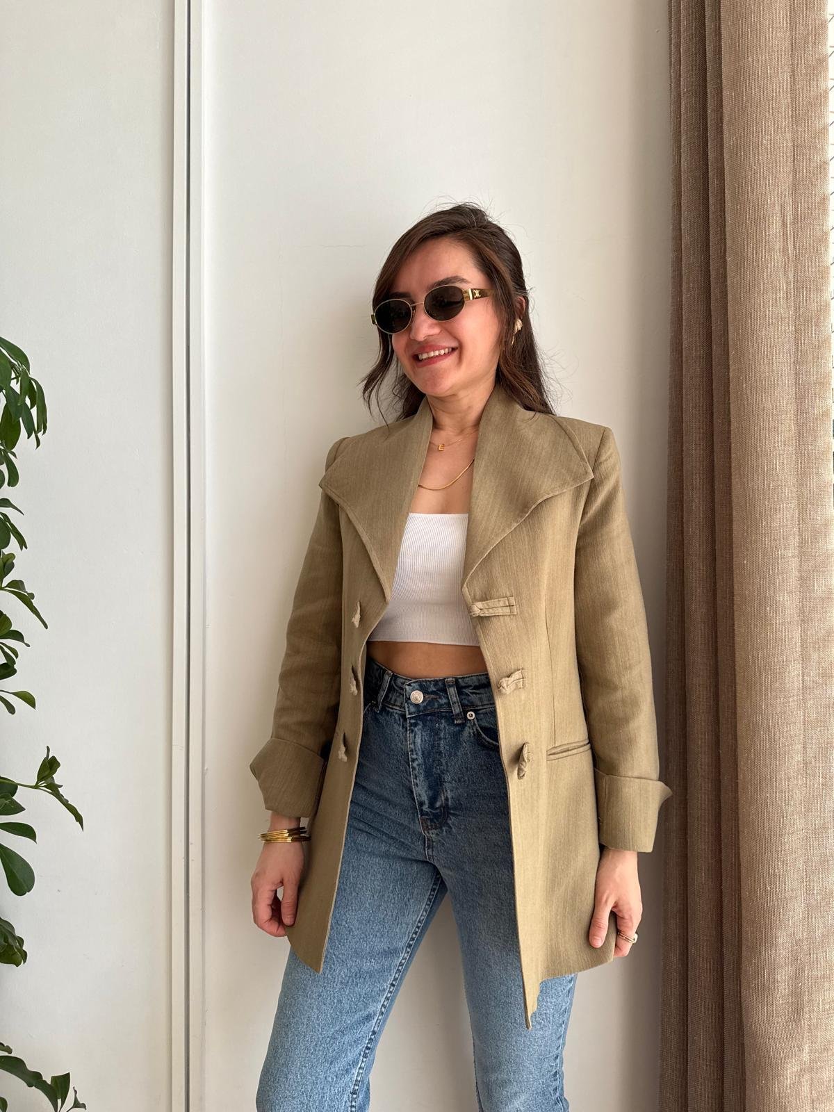 Haki Mendil Yaka Biyeli Blazer Ceket 7517