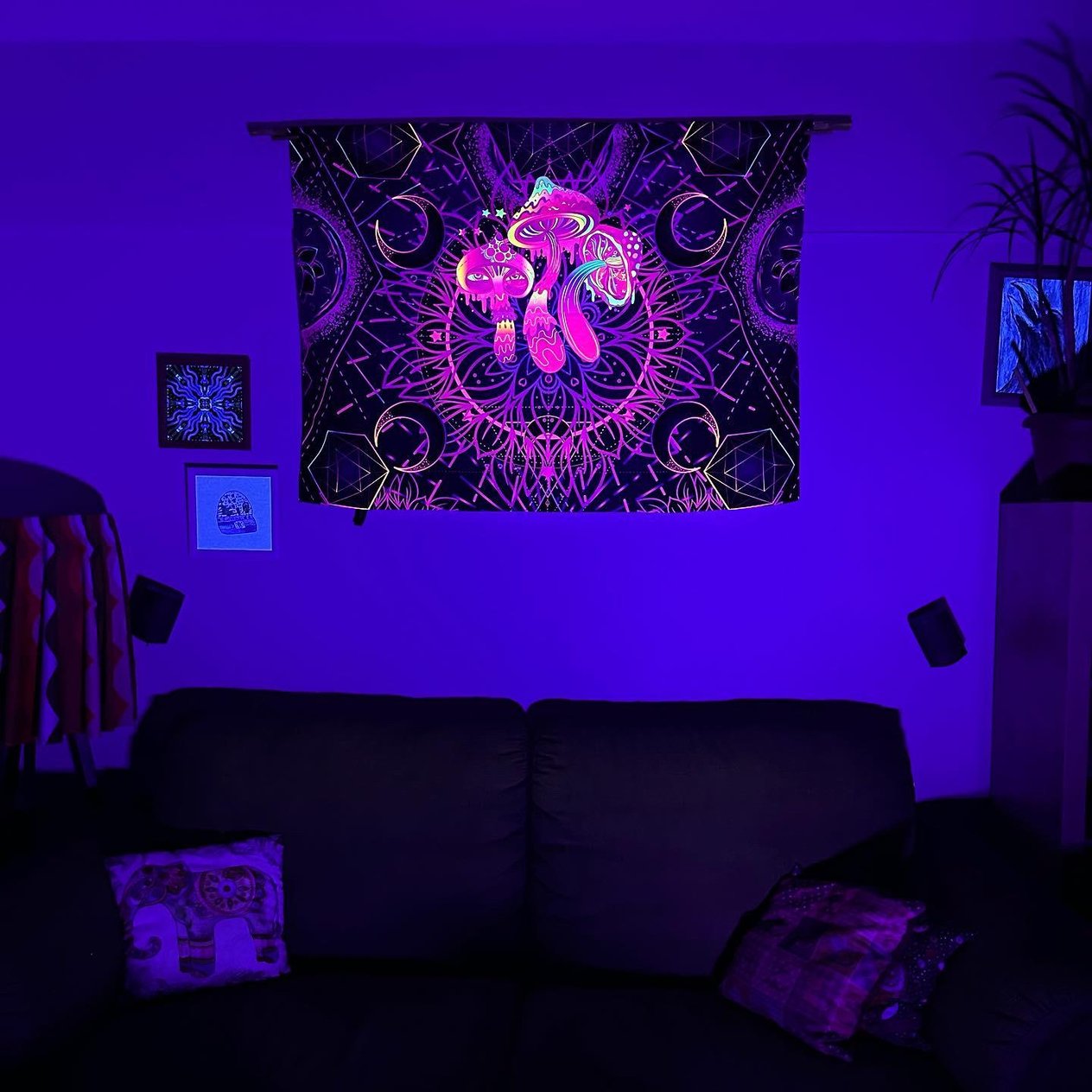 Magically Glowing Mushrooms / Neon Duvar Örtüsü Tapestry