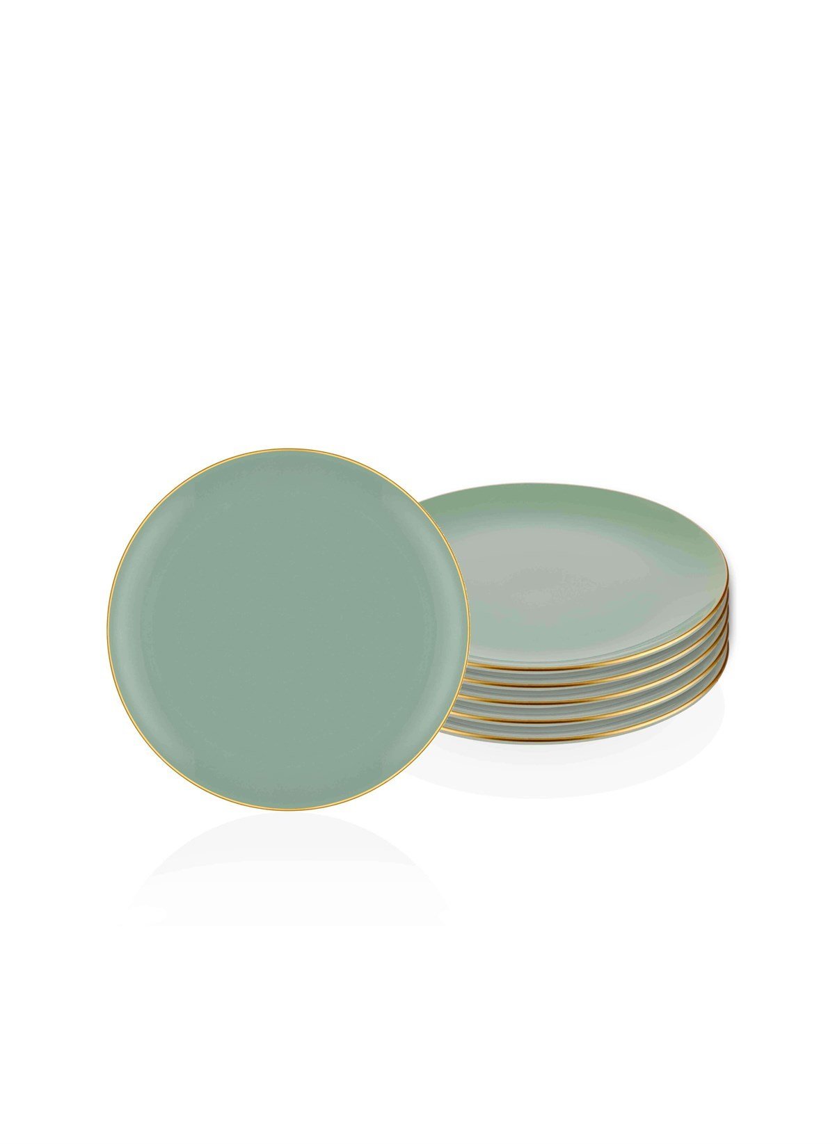 Pasta Tabağı 6lı Set Su Yeşili Basic Gold Detay  Porselen 19 Cm Dekoratif Ev Aksesuarları