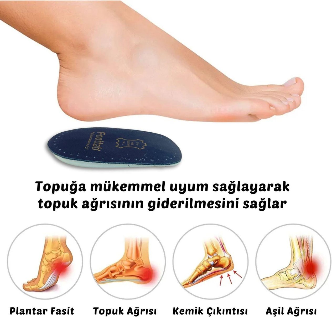 Topuk Dikeni Tabanlık, Hakiki Deri Topukluk, Ortapedik Yarım Ayakkabı Tabanı, 1 Çift