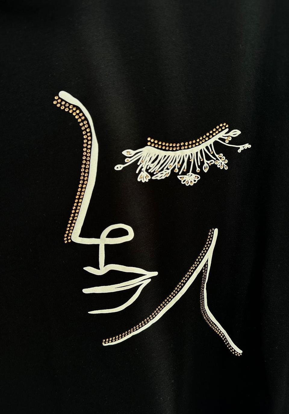 Bisiklet Yaka Baskılı Pullu T-shirt QS310066