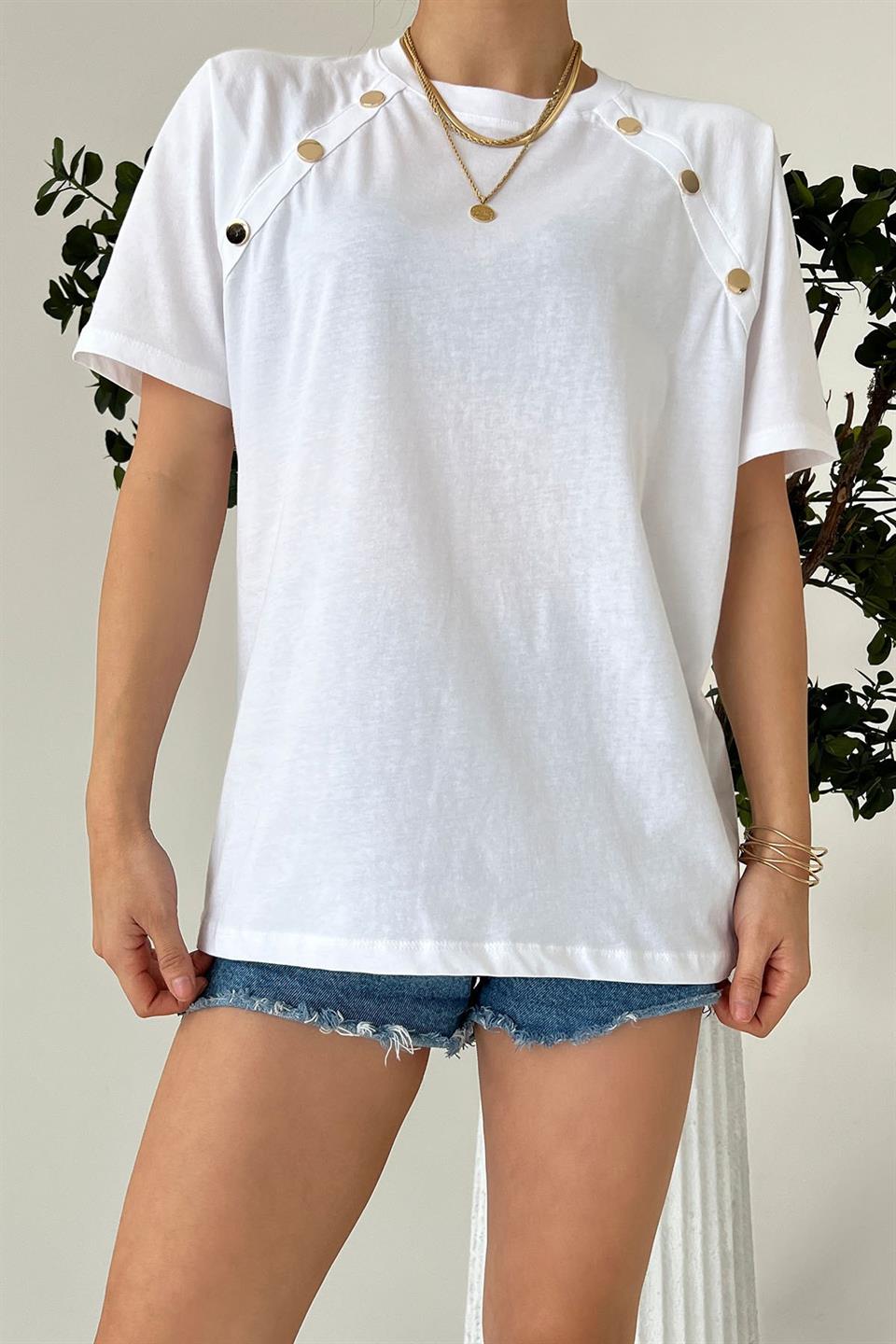 Bisiklet Yaka Düğme Detaylı T-shirt QS210163