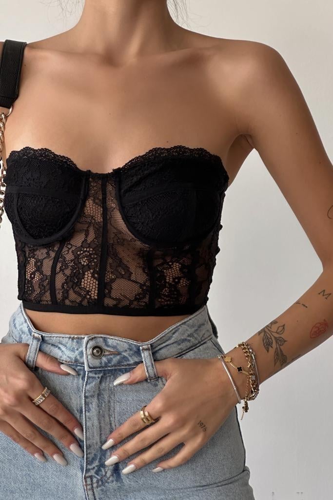Dantel Detaylı Crop Büstiyer QZ23312