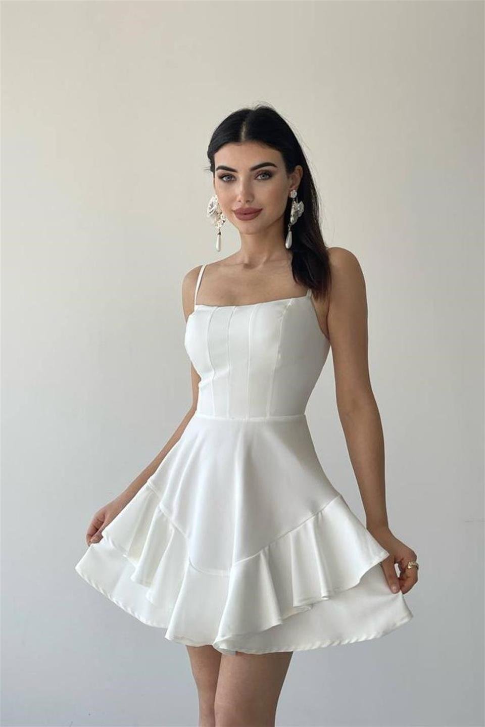Etek Ucu Volanlı Prenses Model Elbise ET6446