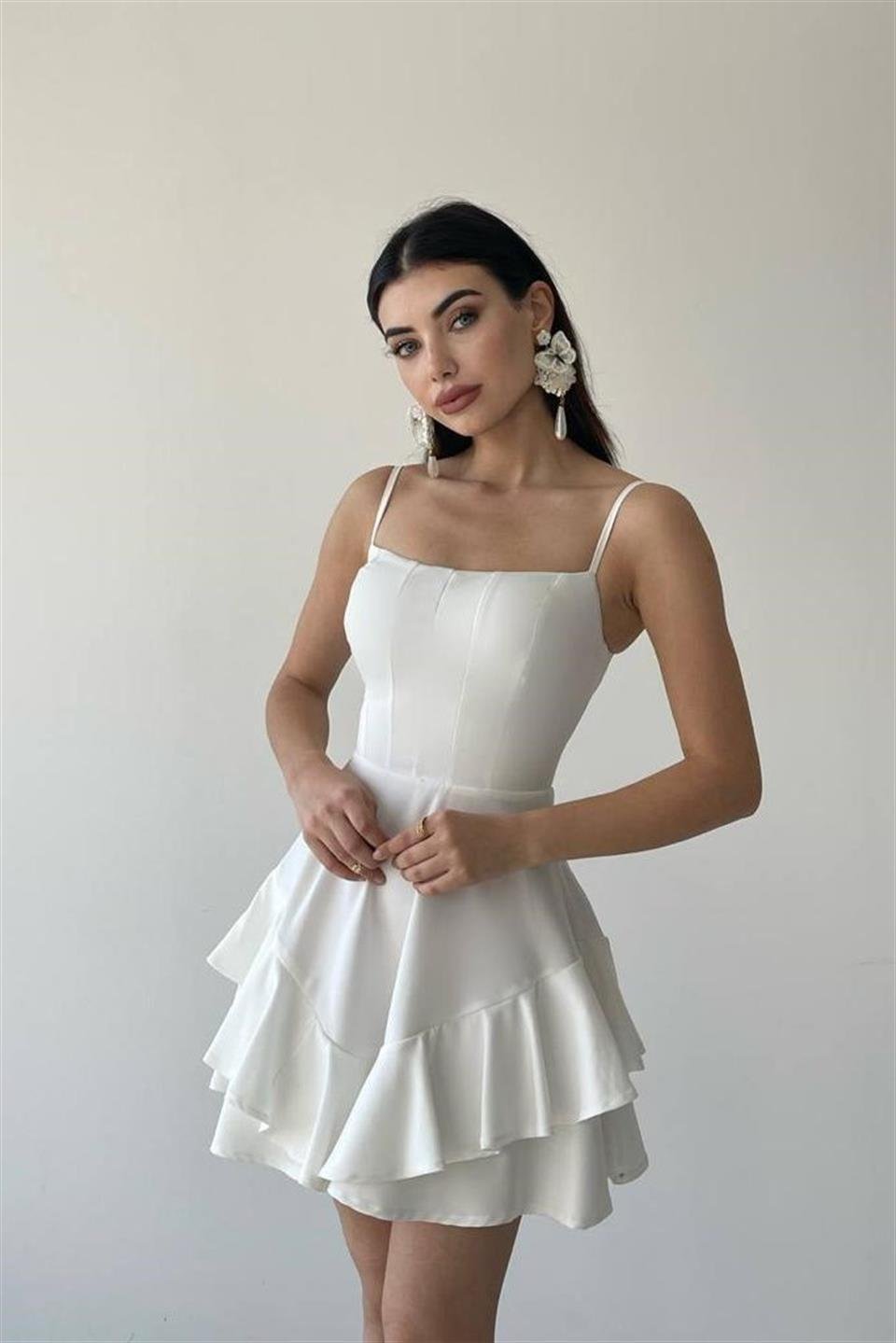Etek Ucu Volanlı Prenses Model Elbise ET6446