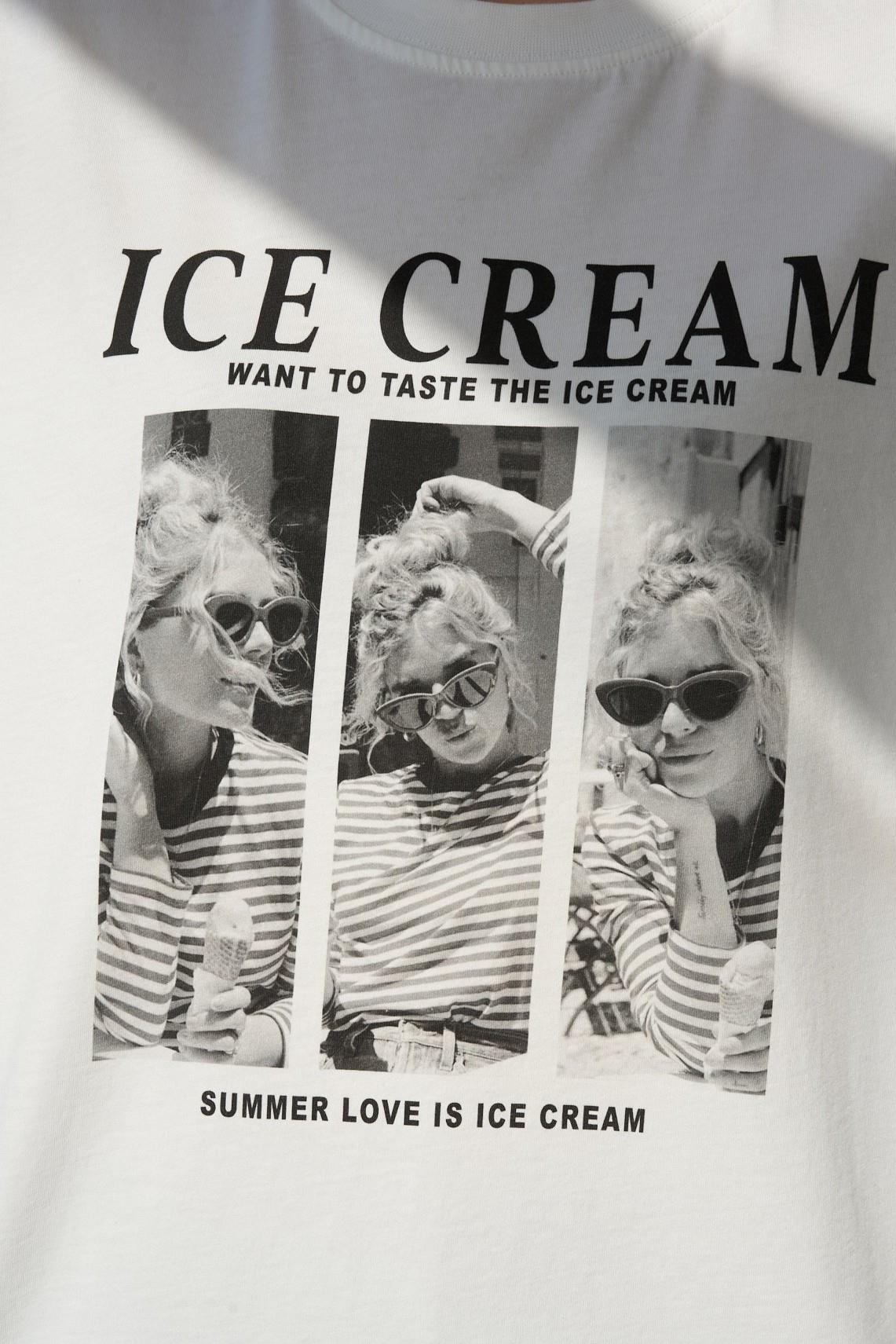Ice Cream Yazı Baskılı T-sırt QS251037