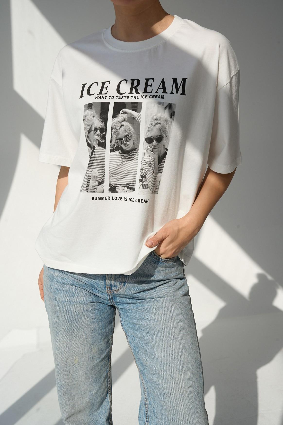 Ice Cream Yazı Baskılı T-sırt QS251037